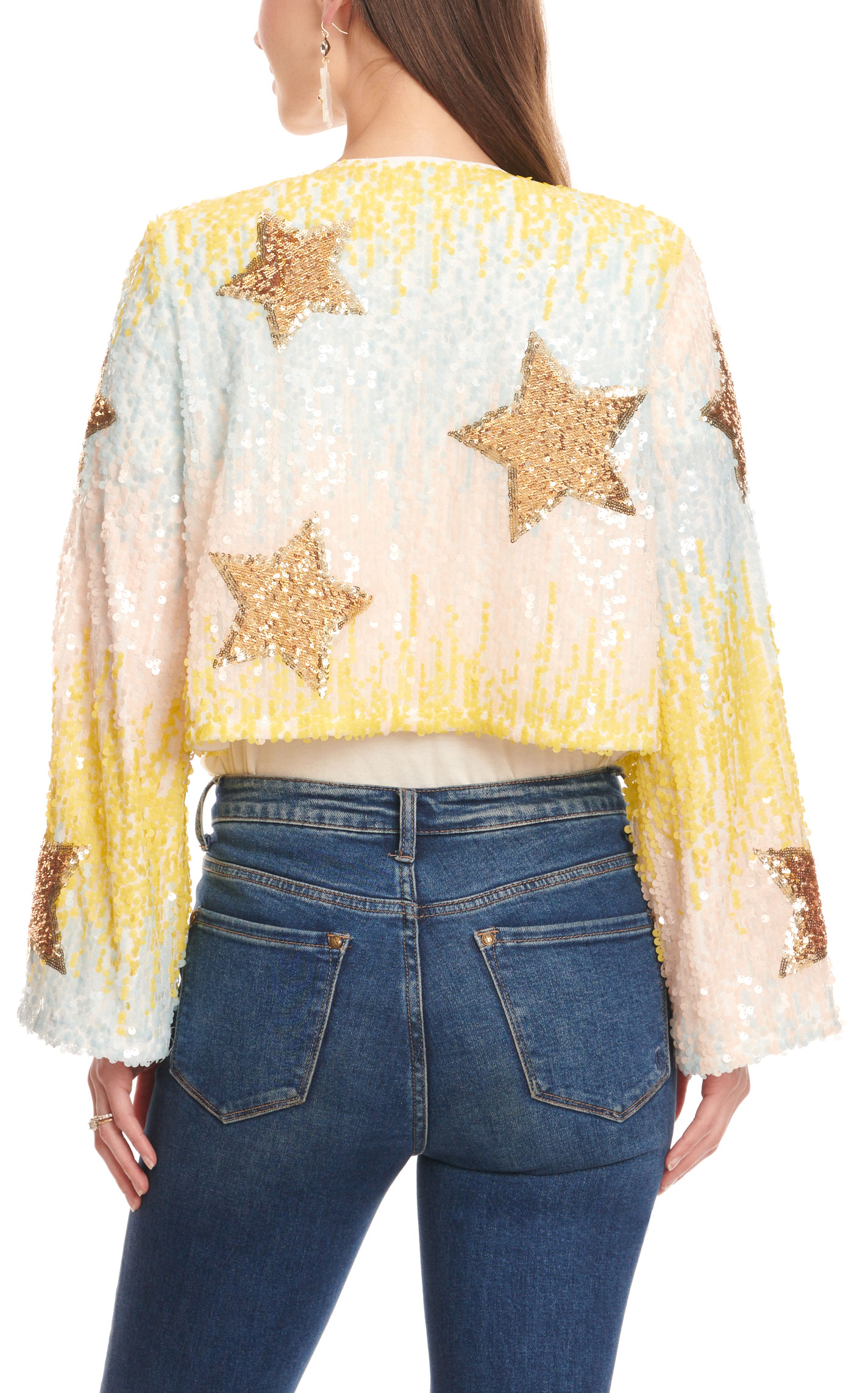 Blue B Women's Pale Pallet & Gold Star Sequined Cropped Jacket   - Image 1