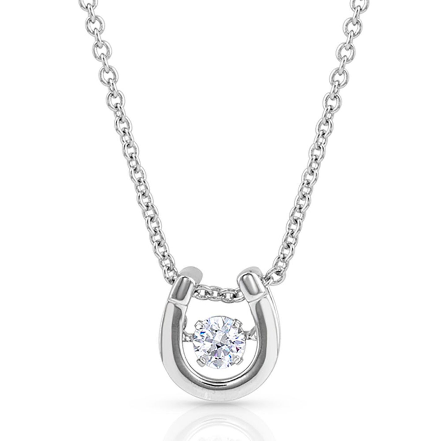 Montana Silversmiths Silver with Clear Stone Dancing Horseshoe Necklace - Image 1