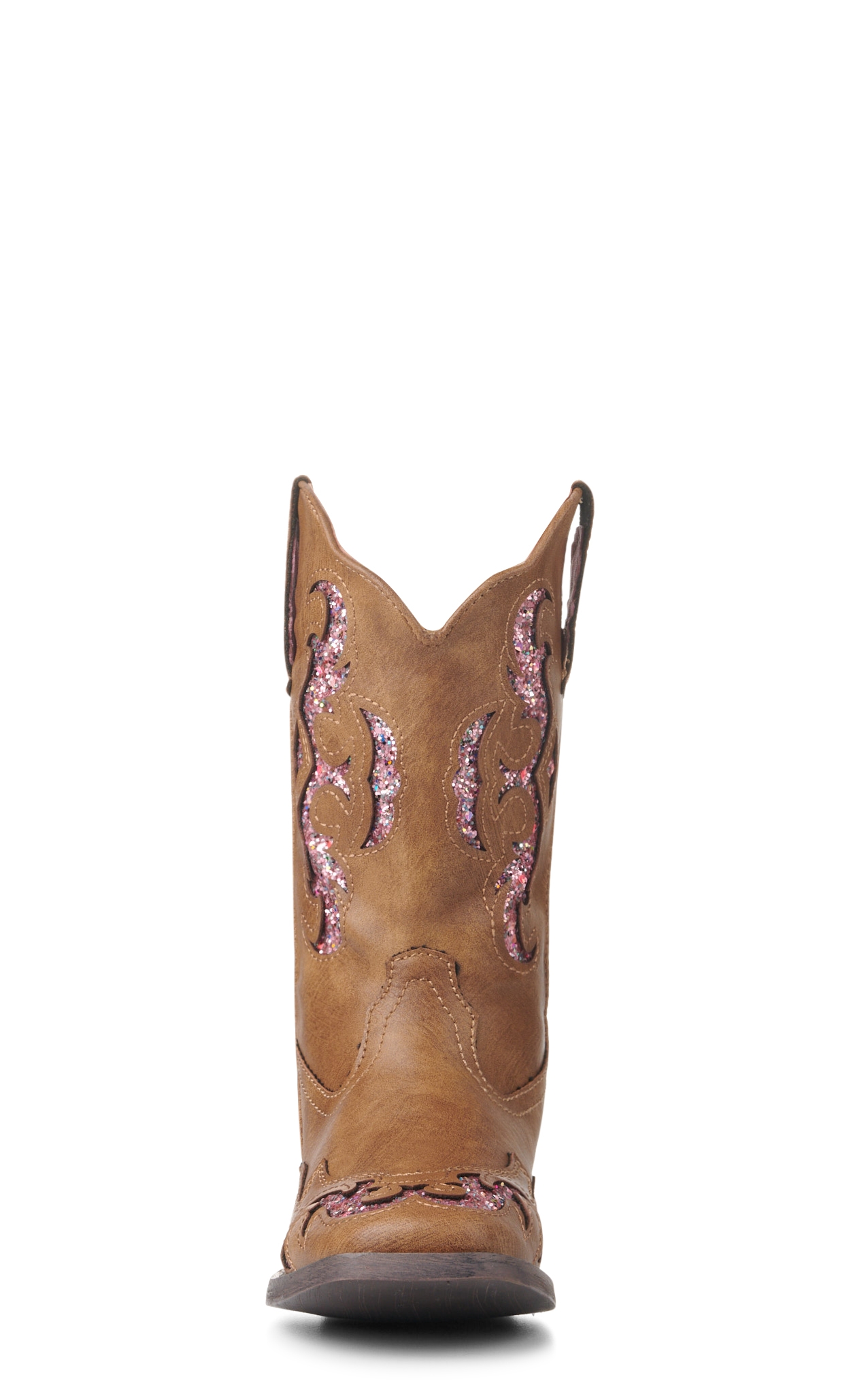 Roper Kid's Gypsy Tan with Pink Glitter Inlay Square Toe Cowboy Boots - Image 1