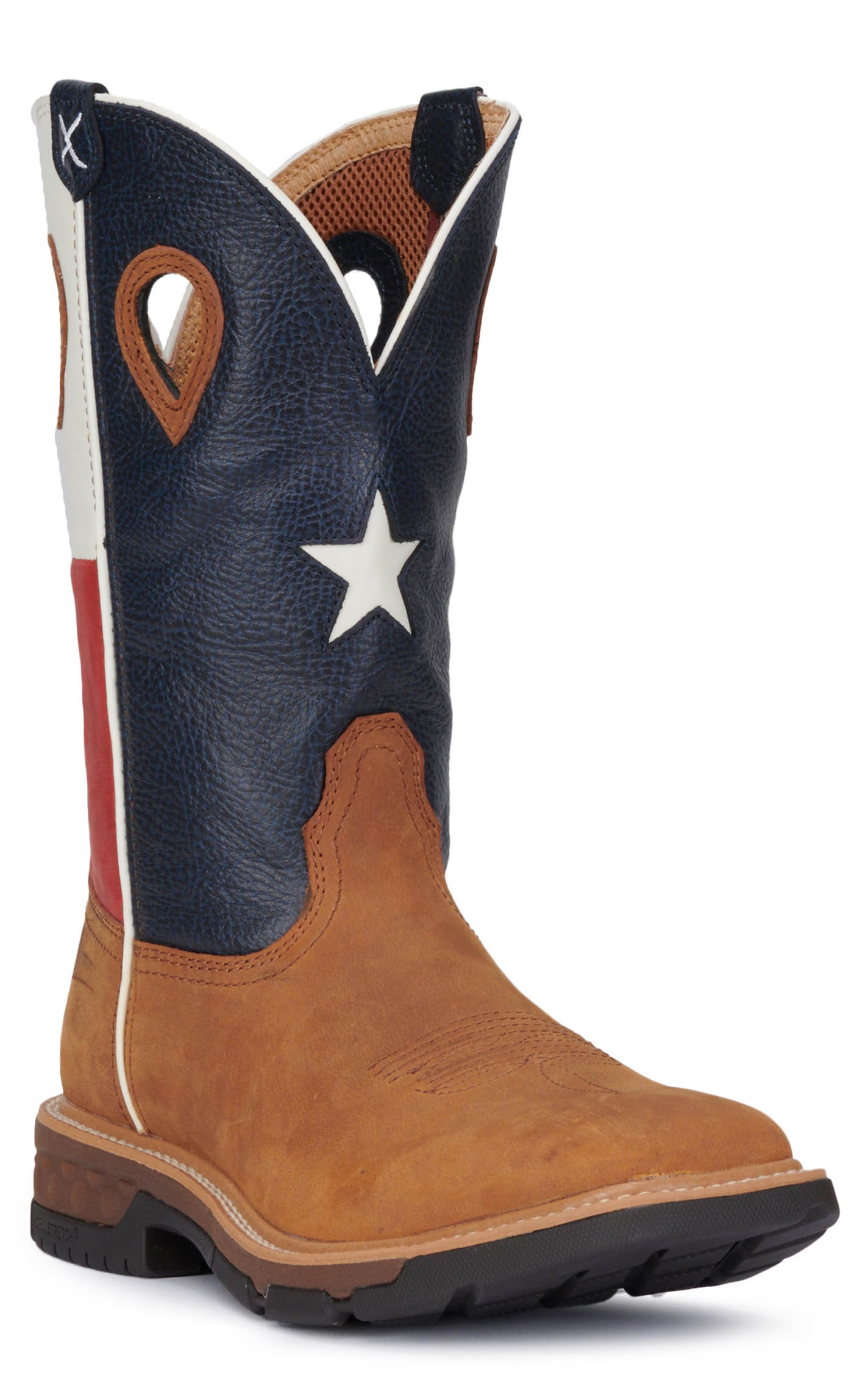Twisted X Men's Cognac Leather with Texas Flag Upper Wide Square Toe Work Boots - Image 1