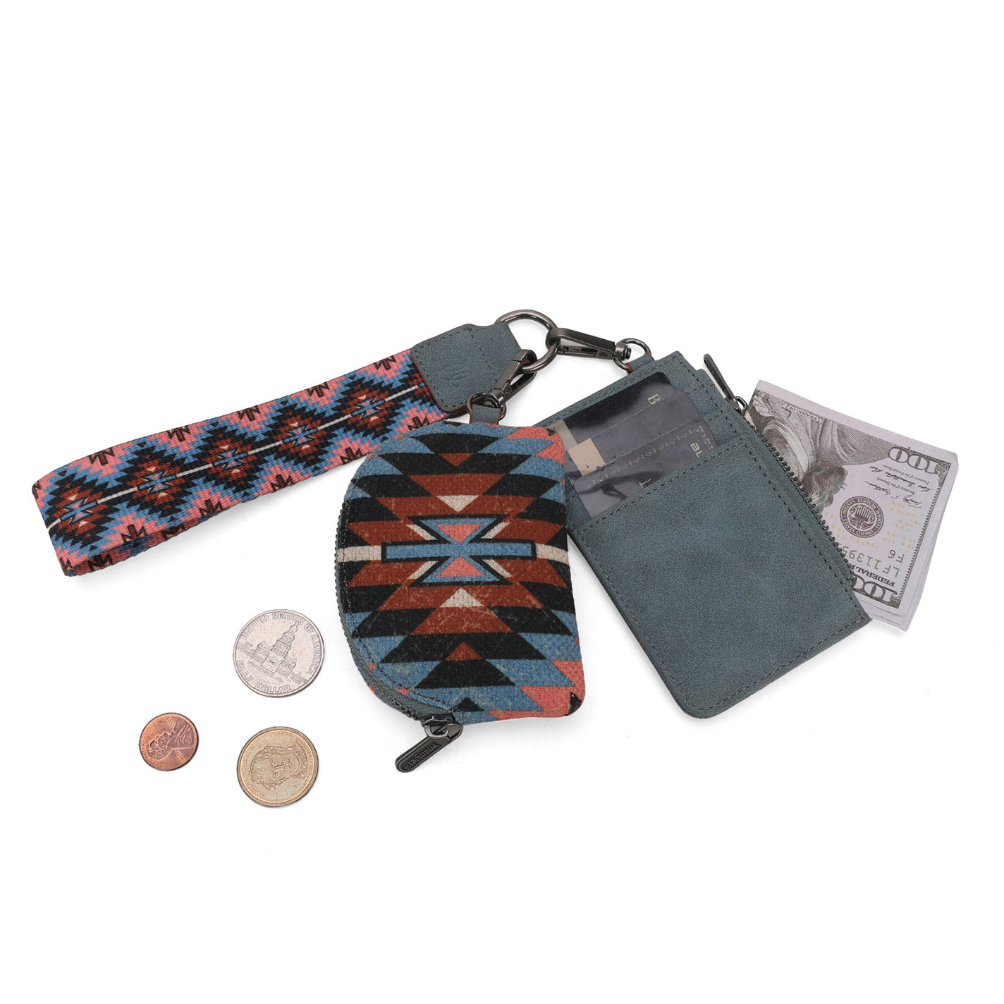 Wrangler Stormy Blue & Coffee Aztec Wristlet Pouch Card Holder - Image 1