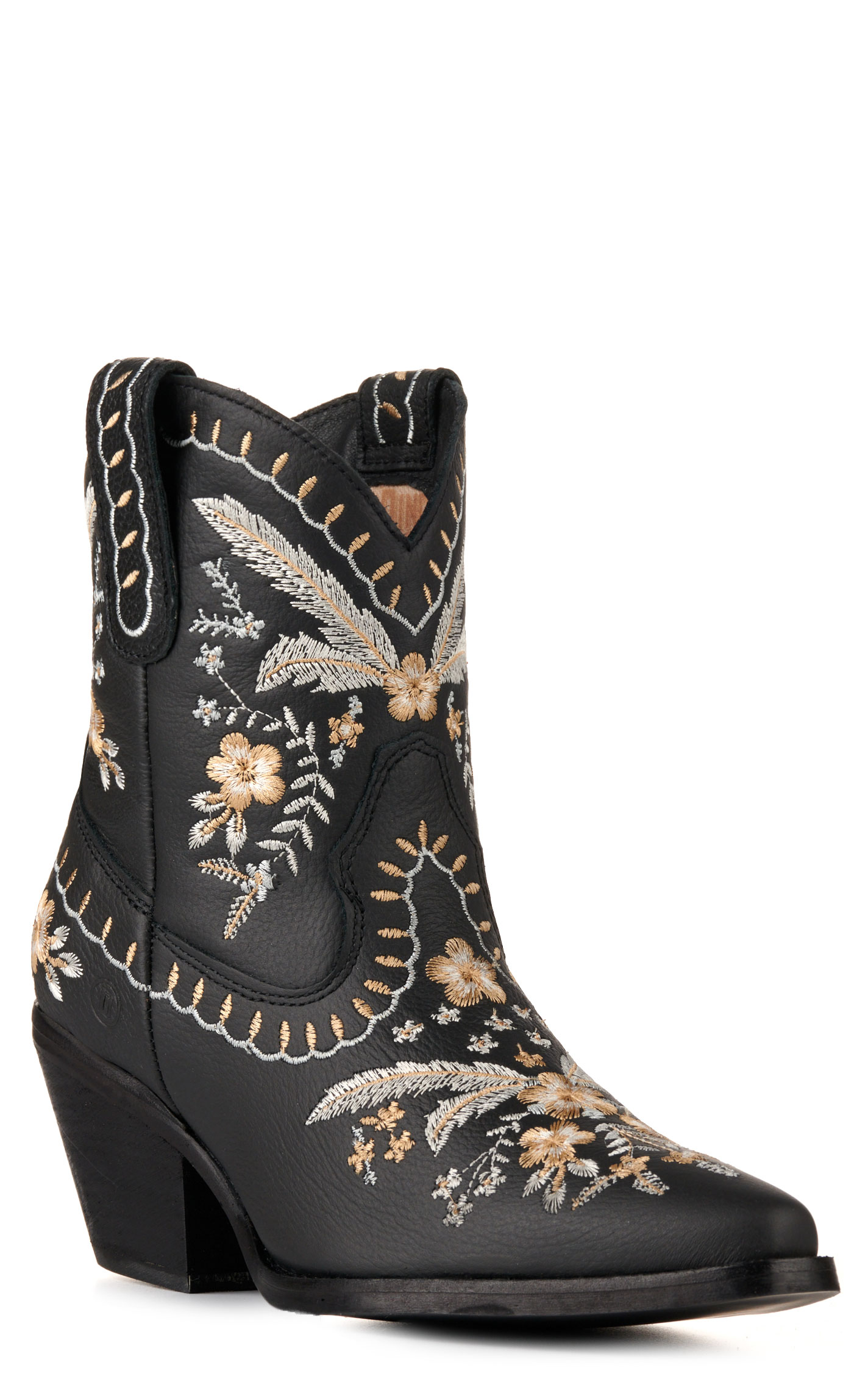 Dingo Women's Primrose Black with Floral Embroidery Snip Toe Booties - Image 1