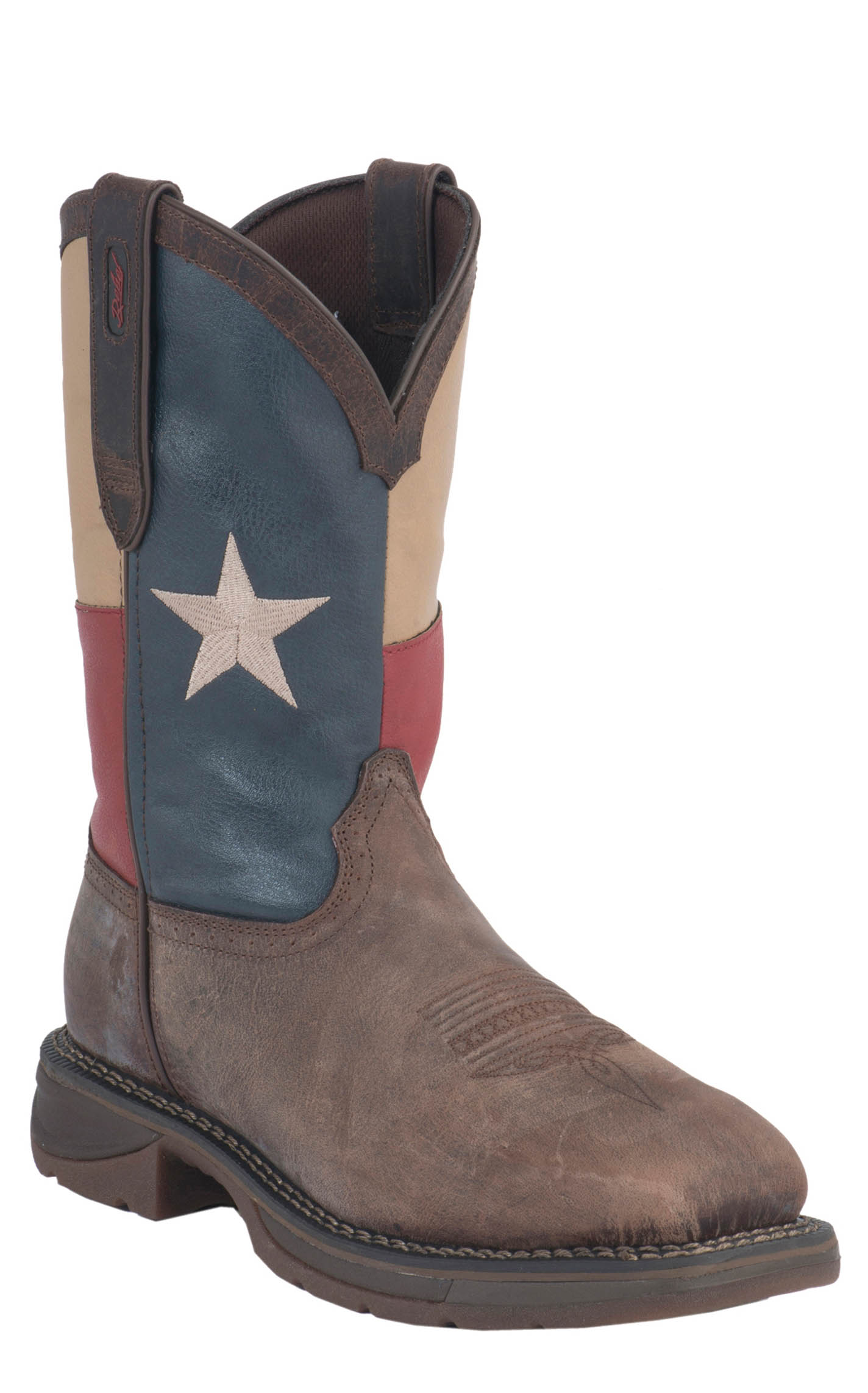 Durango Men's Rebel Distressed Brown and Texas Flag Square Steel Toe Work Boot - Image 1