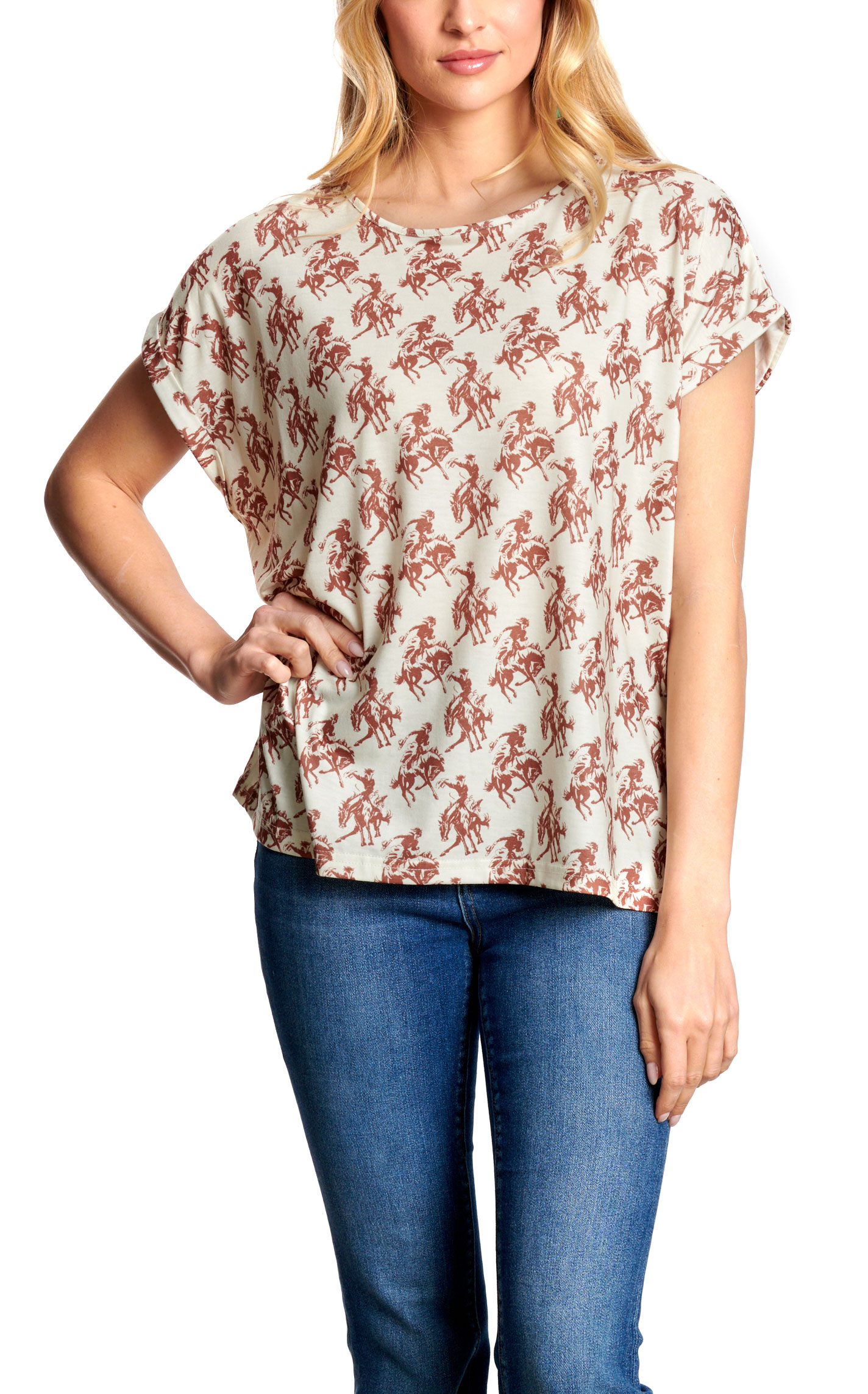 Cotton & Rye Women's White Buckaroo Print Knit Top - Image 1