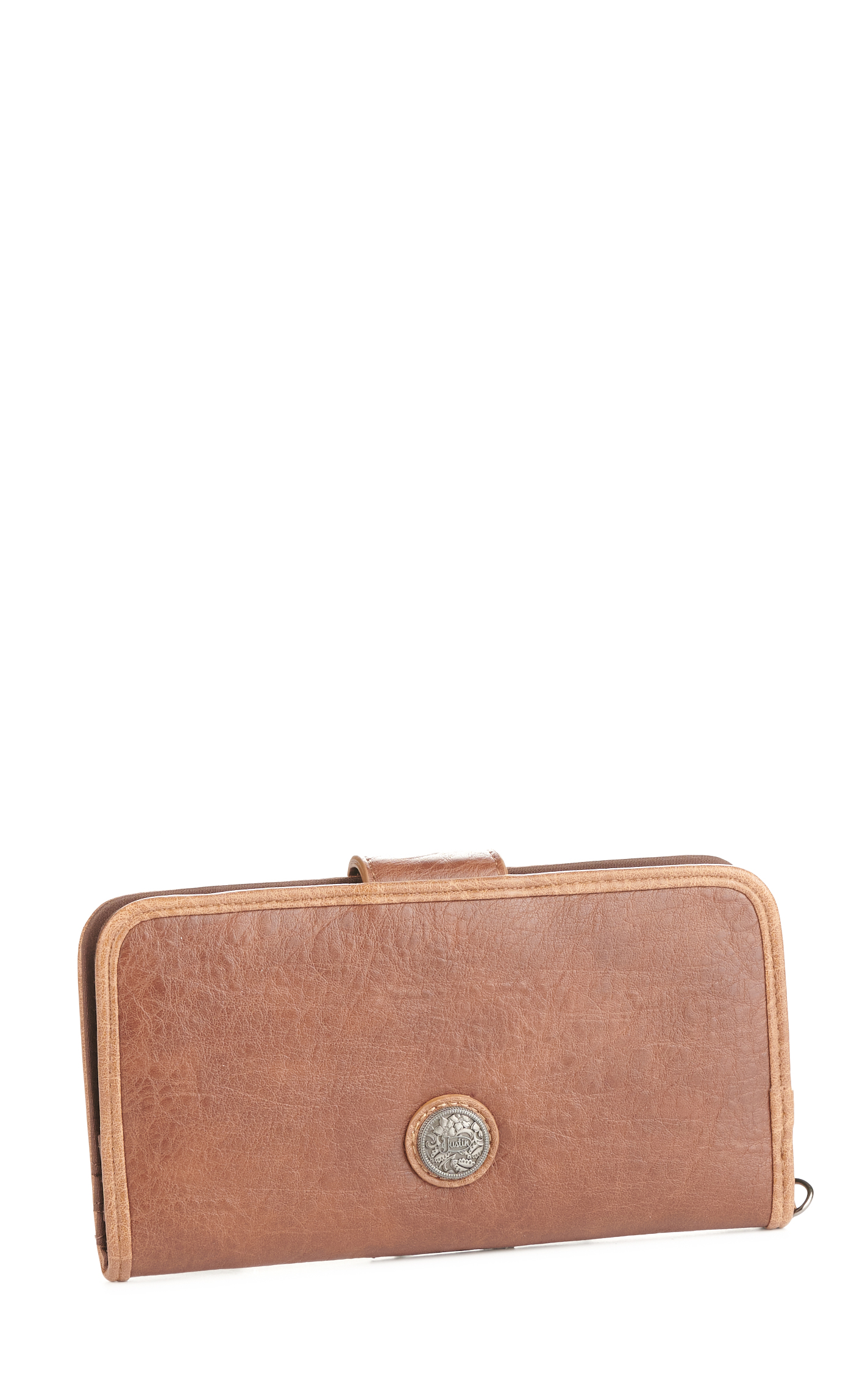 Justin Pecan & Caramel Genuine Leather Chevron Stitch Slim Wristlet Wallet - Image 1