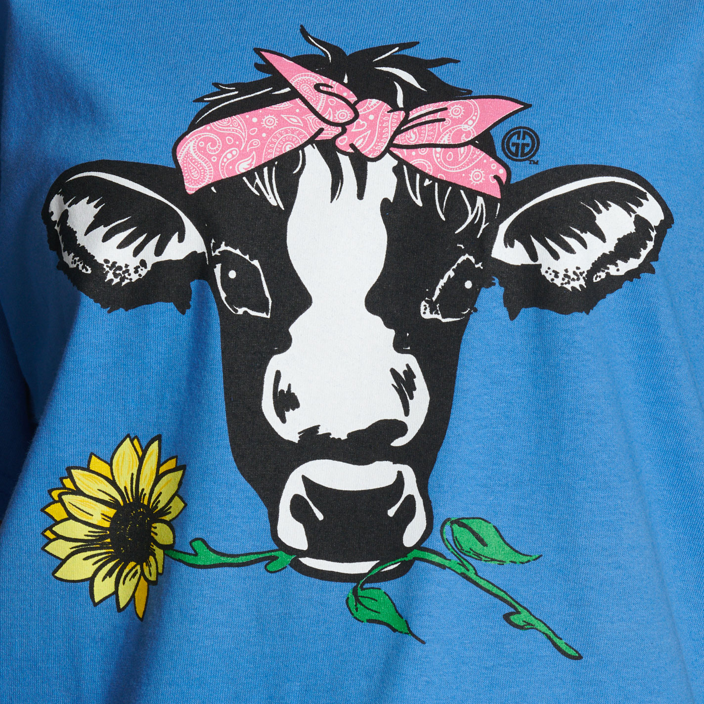 Girlie Girl Originals Women's  Lilly Girl Blue Sunflower Cow T-Shirt - Image 1