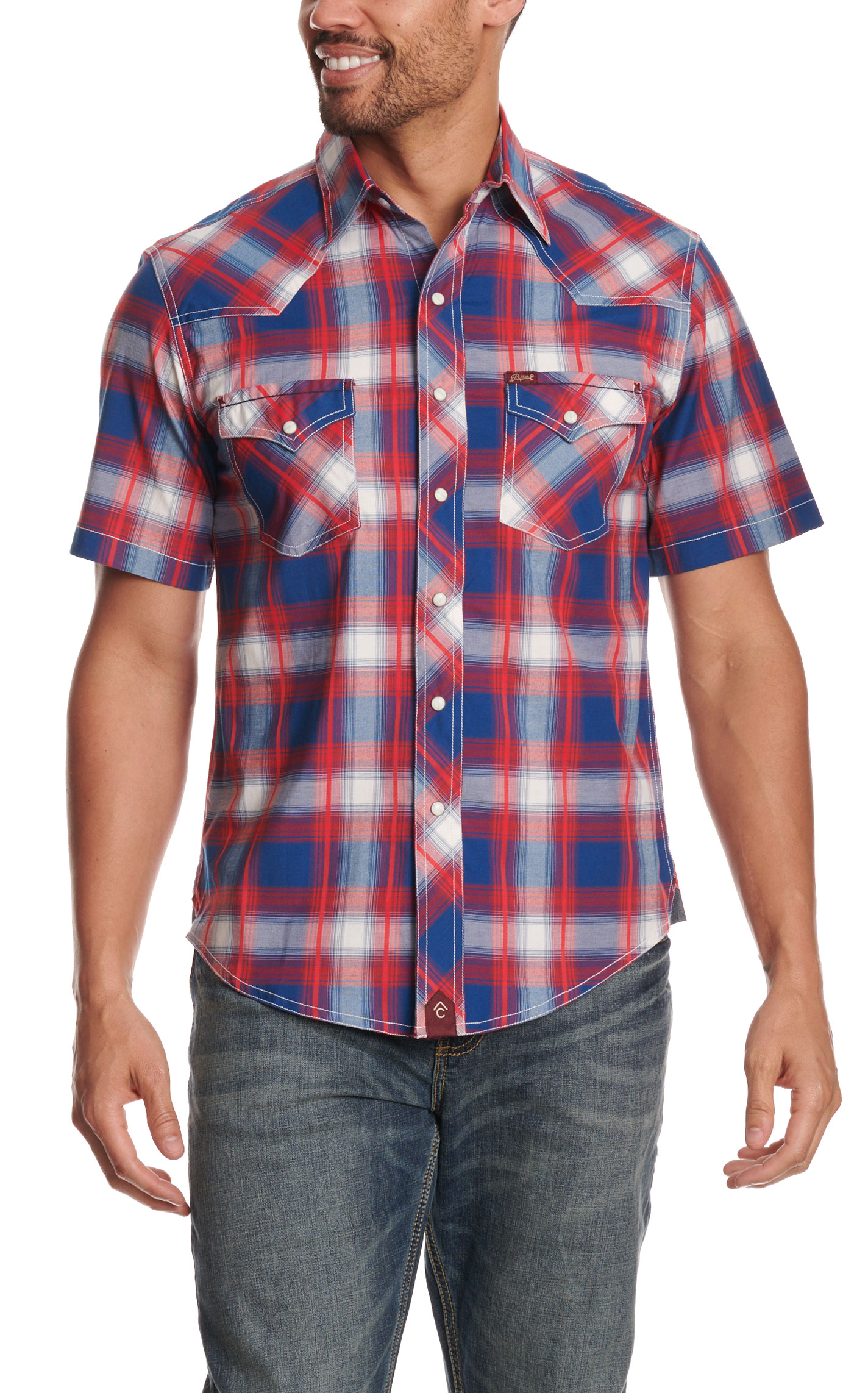 Rafter C Red Dirt Red & Blue Plaid Stretch Western Shirt - Image 1