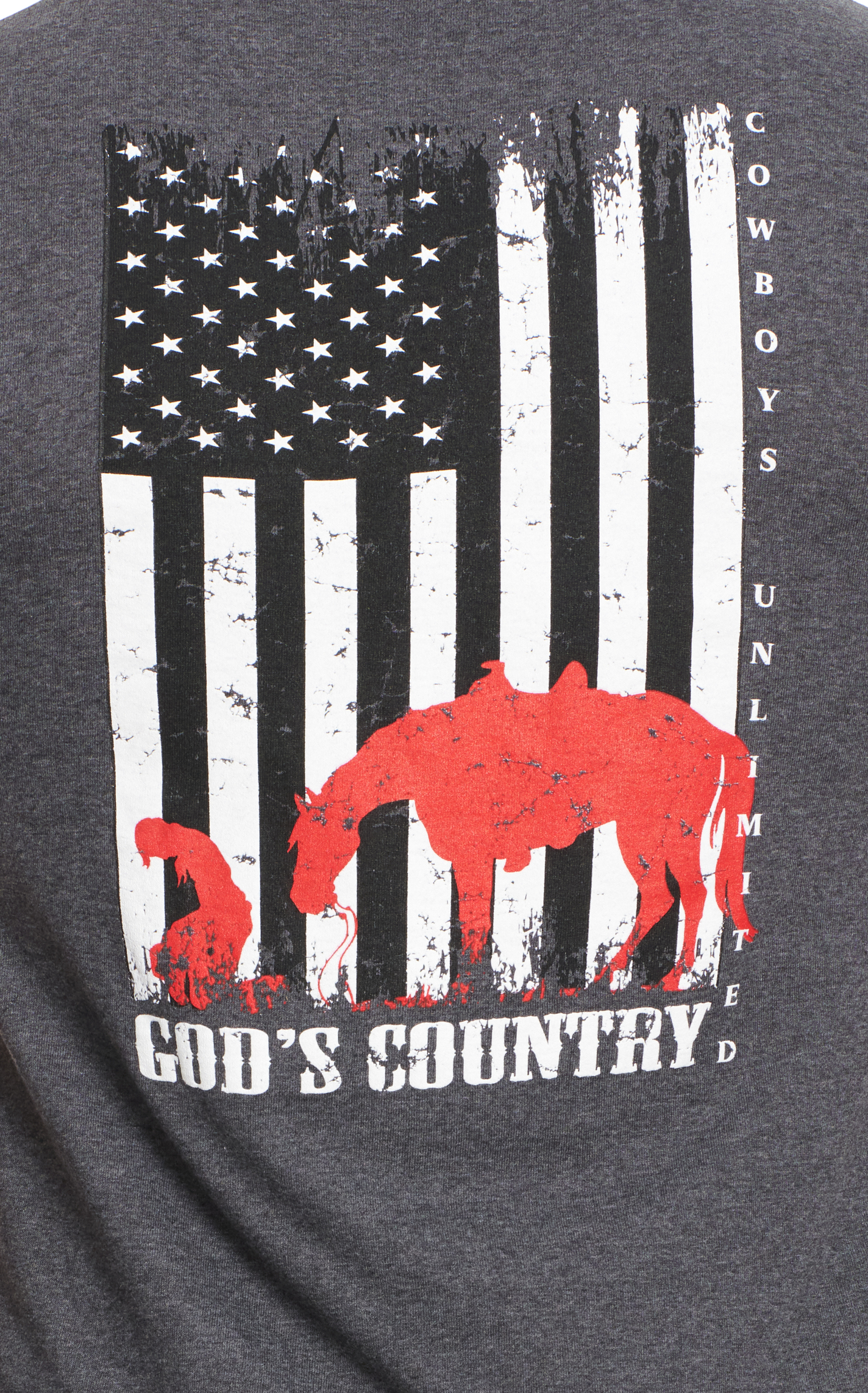 Moss Brothers Cowboys Unlimited Men's Charcoal Gray God's Country Short Sleeve T-Shirt - Image 1