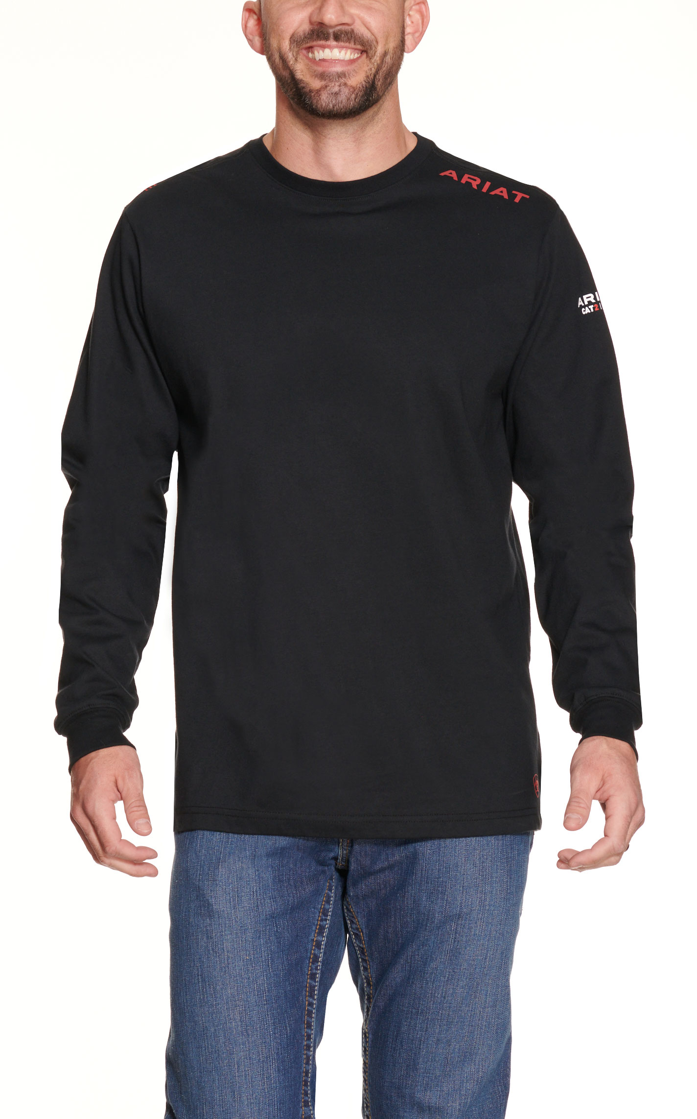 Ariat Men's Black Born For This Flag Skull Graphic Long Sleeve FR Work T-Shirt - Image 1
