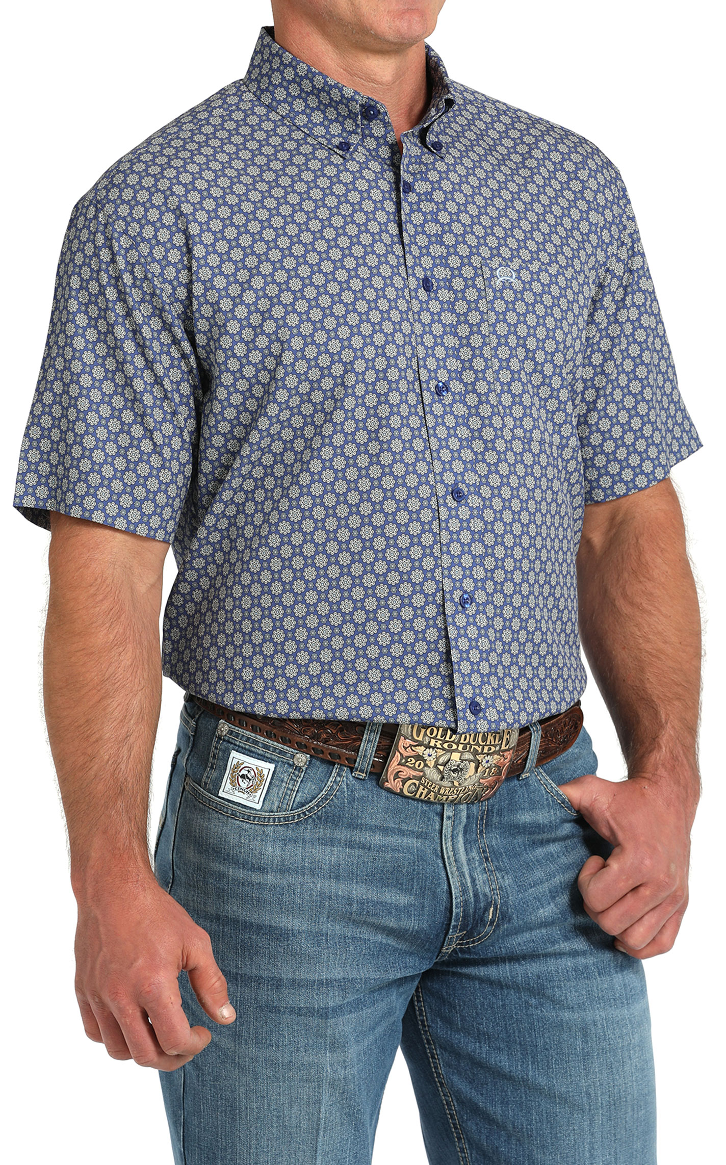 Cinch Men's ArenaFlex Dark Cornflower Geo Western Shirt - Image 1