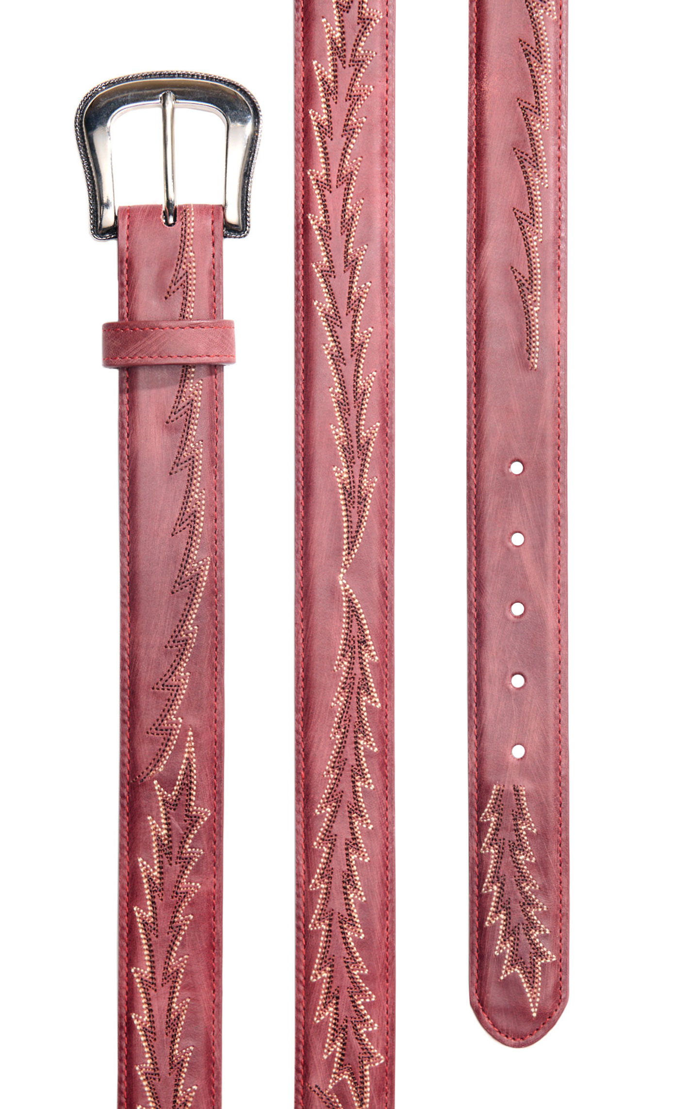 JRC & Sons Women's Nancy Red Boot Stitch Leather Western Belt - Image 1