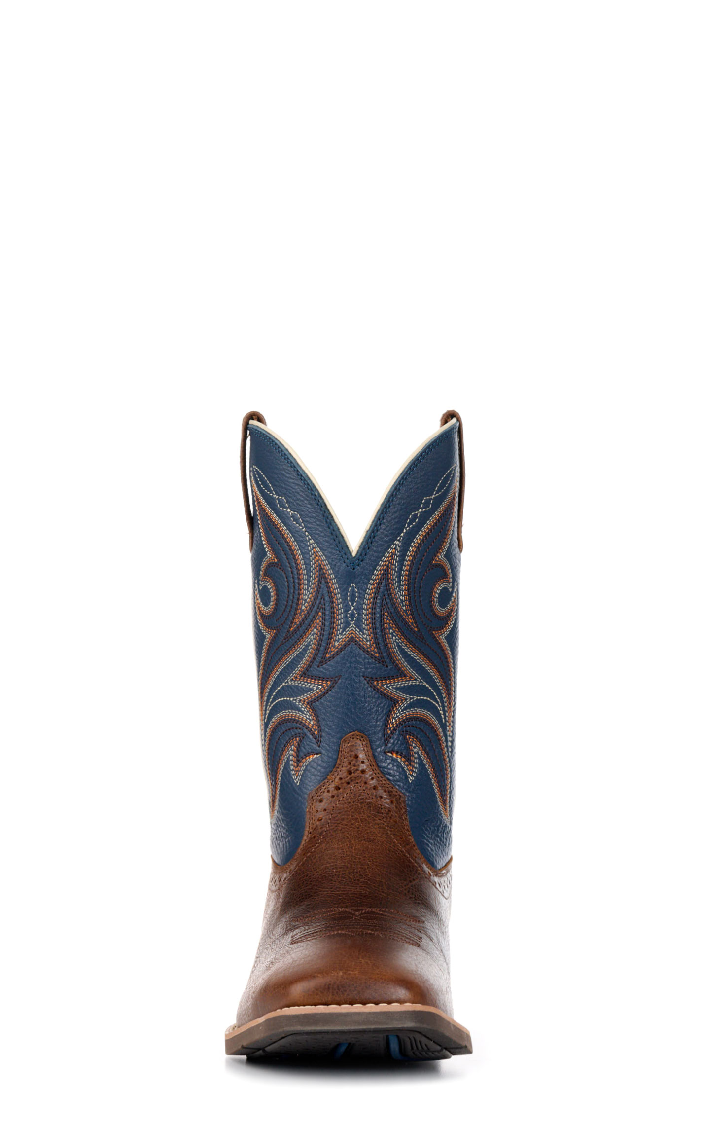 Ariat Men's Sport Knockout Dark Whiskey Brown and Sheriff Blue Wide Square Toe Cowboy Boot - Image 1