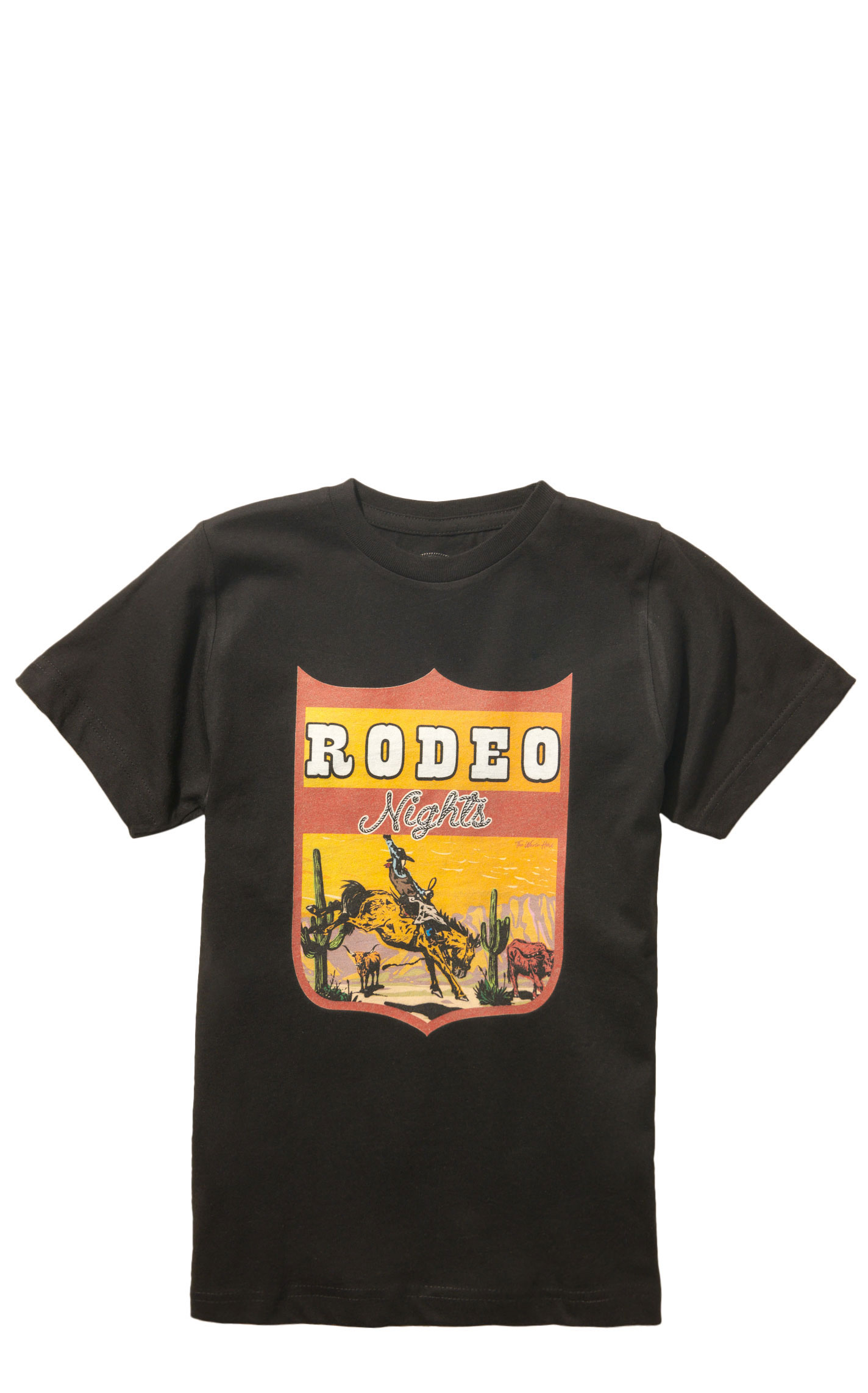 TWH Boy's Black Bronc & Rider Desert Shield Rodeo Nights Graphic Short Sleeve T-Shirt - Image 1