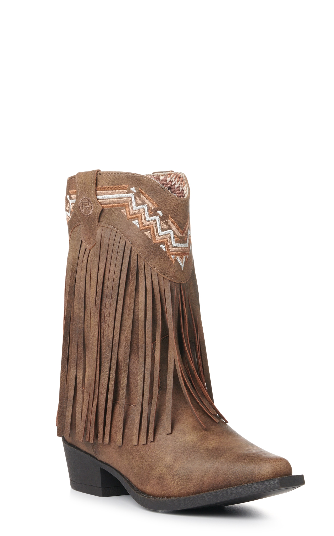 Roper Kids' Brown with Fringe and Embroidery Snip Toe Cowboy Boots - Image 1