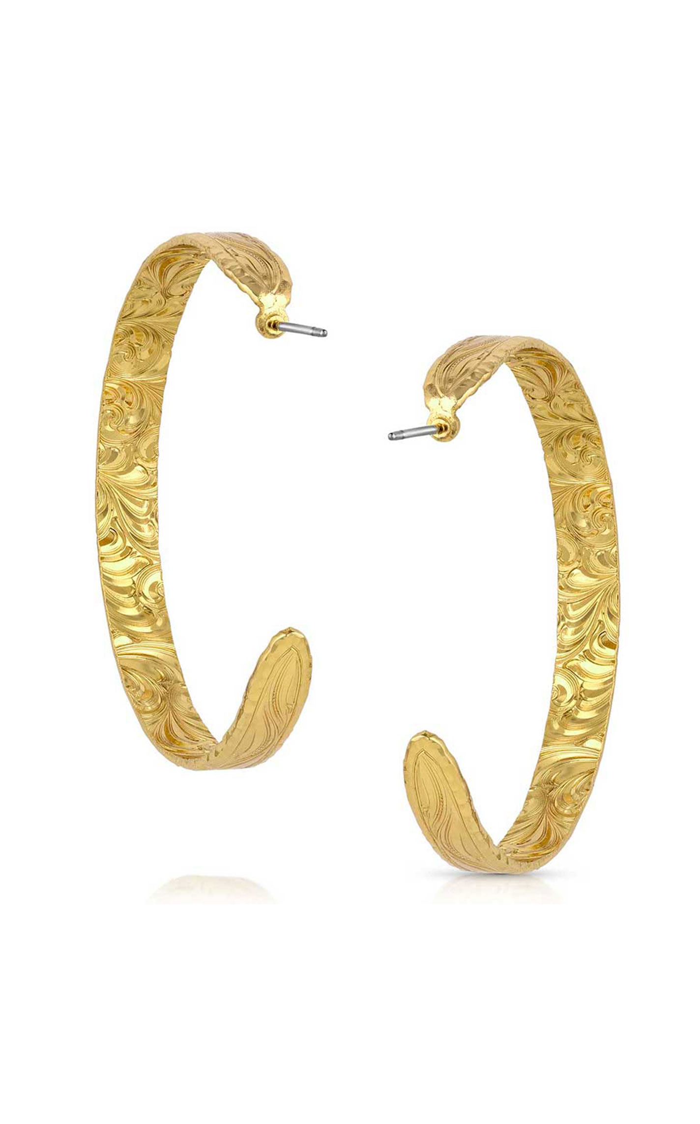 Montana Silversmiths Gold Etched Hoop Earrings - Image 1