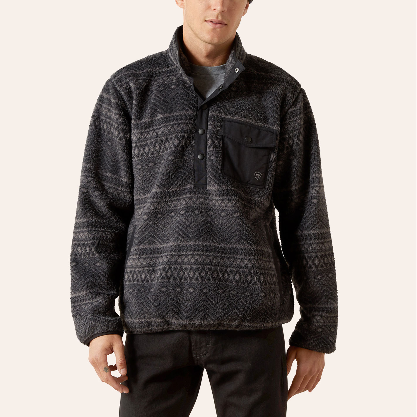 Ariat Men's Polar Bear Charcoal Gray Geo Print Pullover Sweater - Image 1