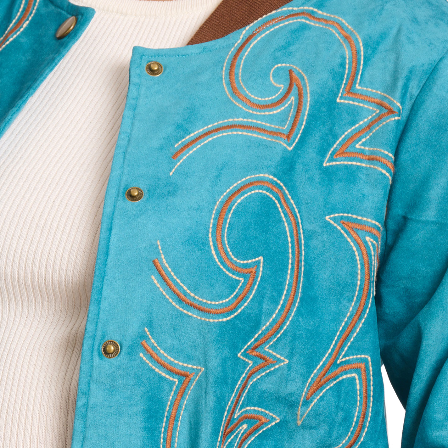 Rockin C Women's Turquoise & Caramel Faux Suede Jacket - Image 1