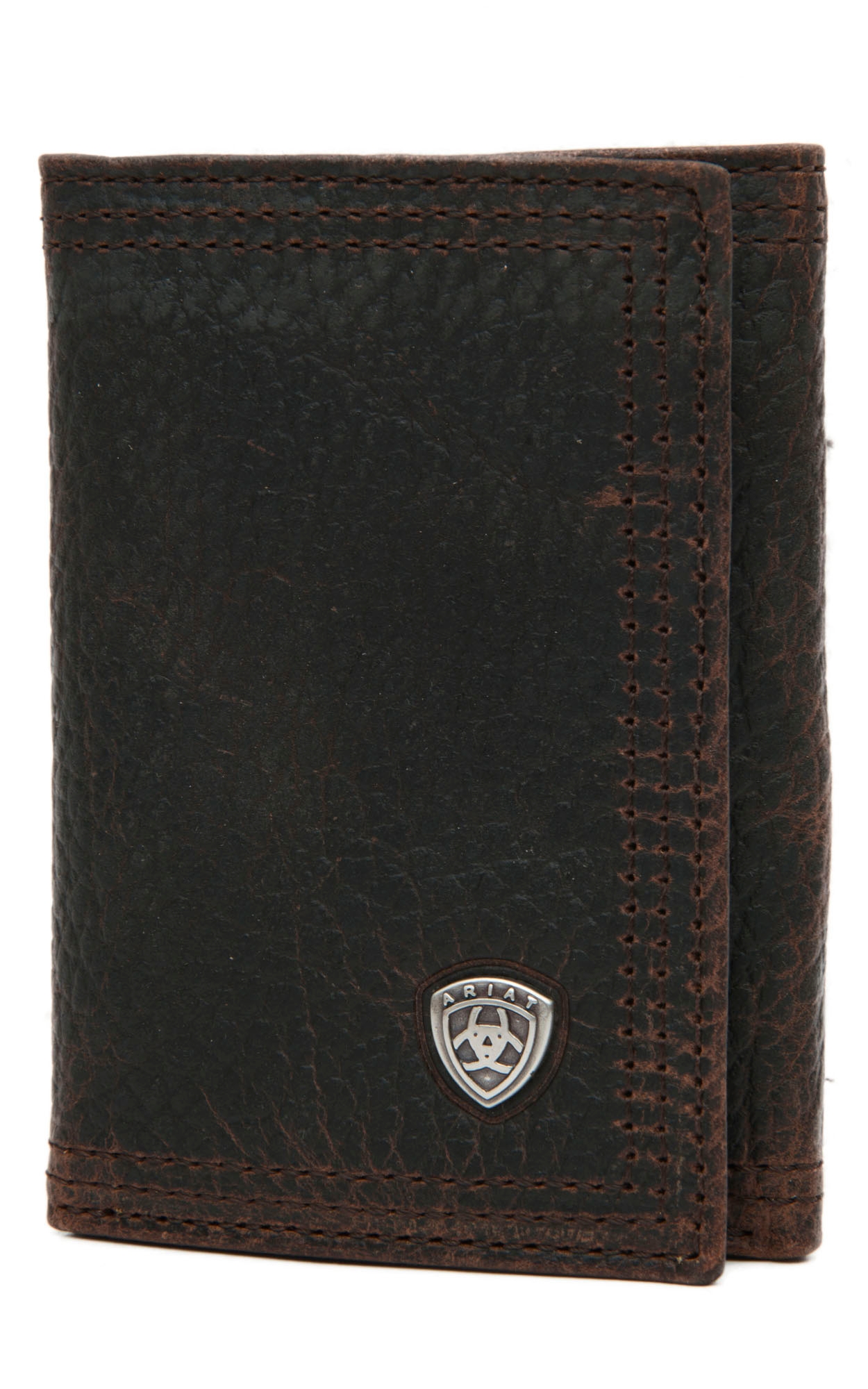 Ariat Performance Work Dark Brown with Small Shield Tri-Fold Wallet - Image 1