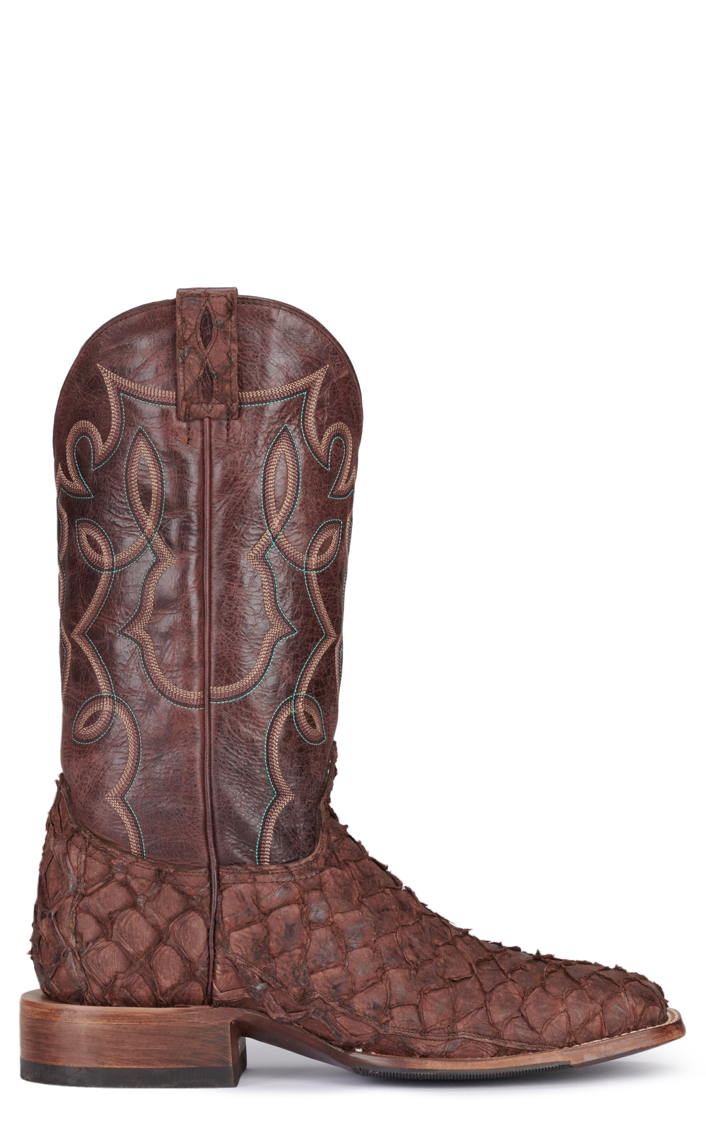 Cavender's Men's Bonham Cigar Pirarucu and Chocolate Wide Square Toe Exotic Cowboy Boots - Image 1