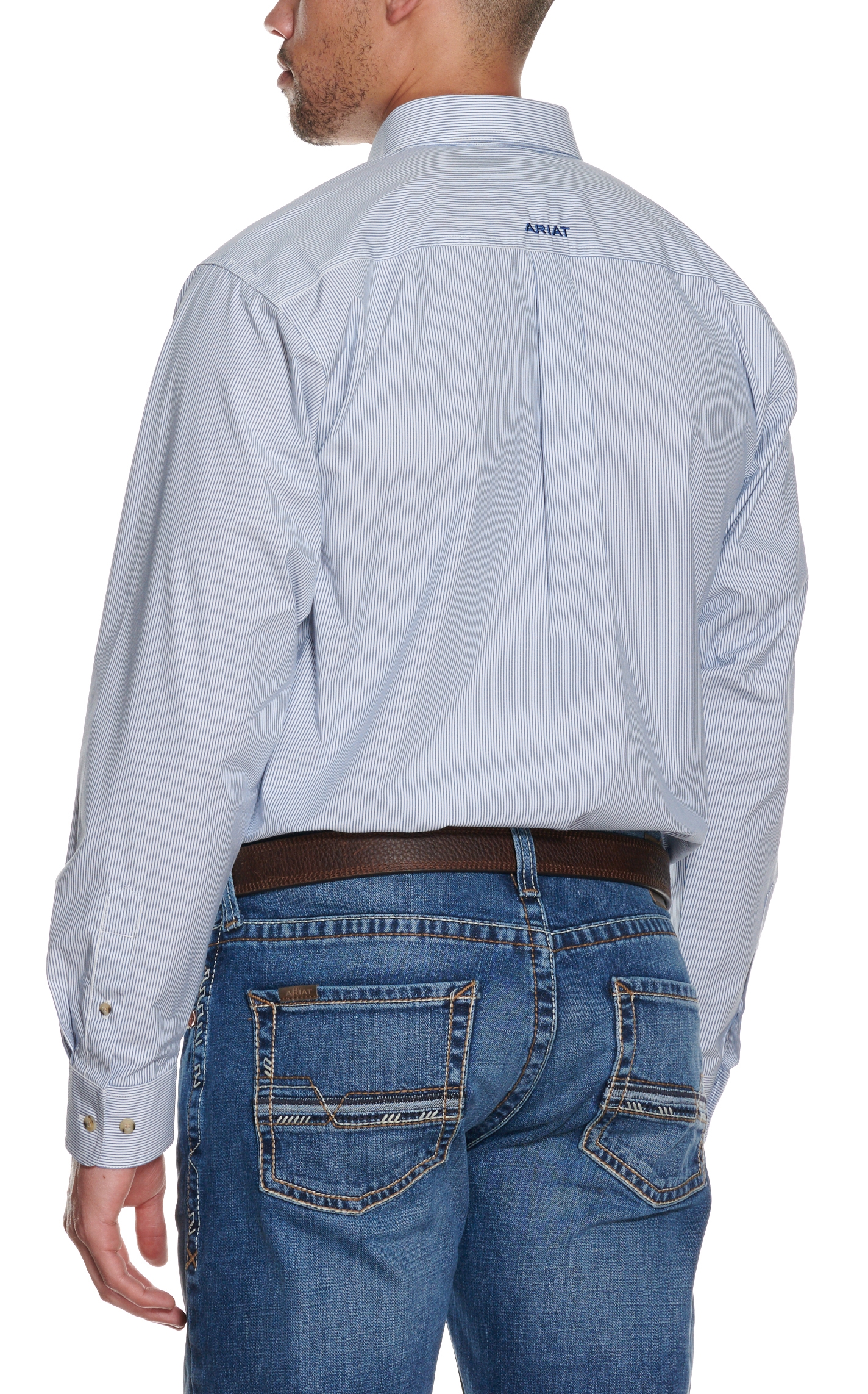Ariat Pro Series Men's Sheer Ancient Royal Blue Mini Stripes Western Shirt - Image 1