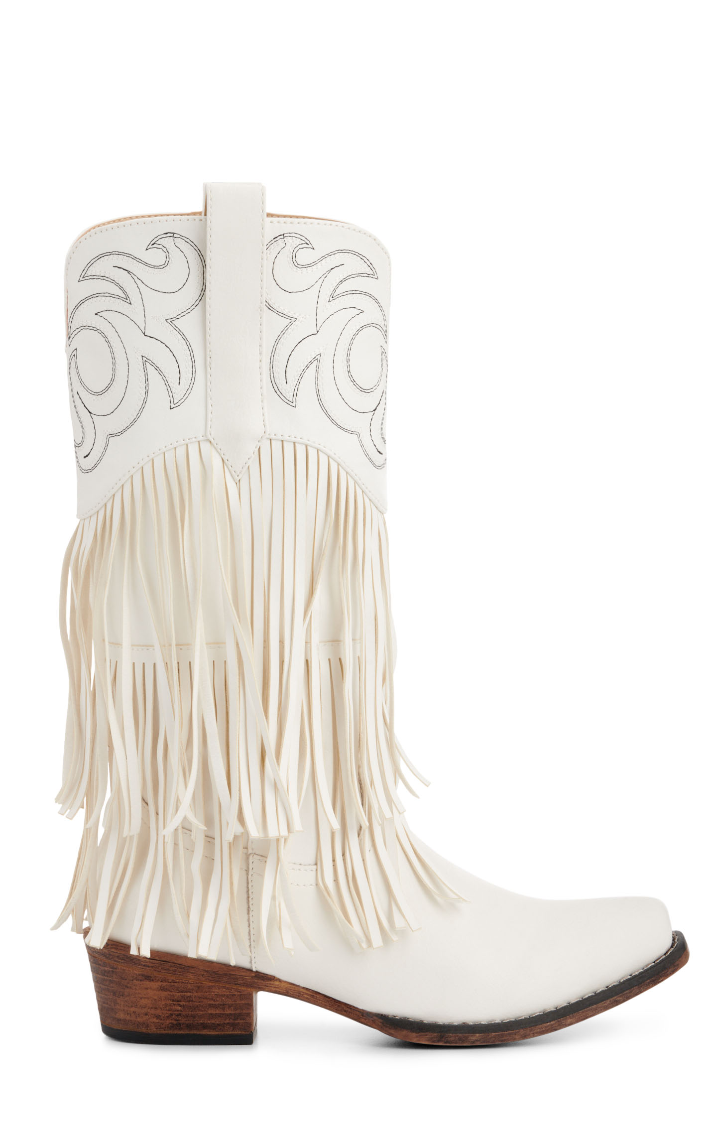 Roper Women's Ivory Faux Leather with Fringe Snip Toe Boots - Image 1