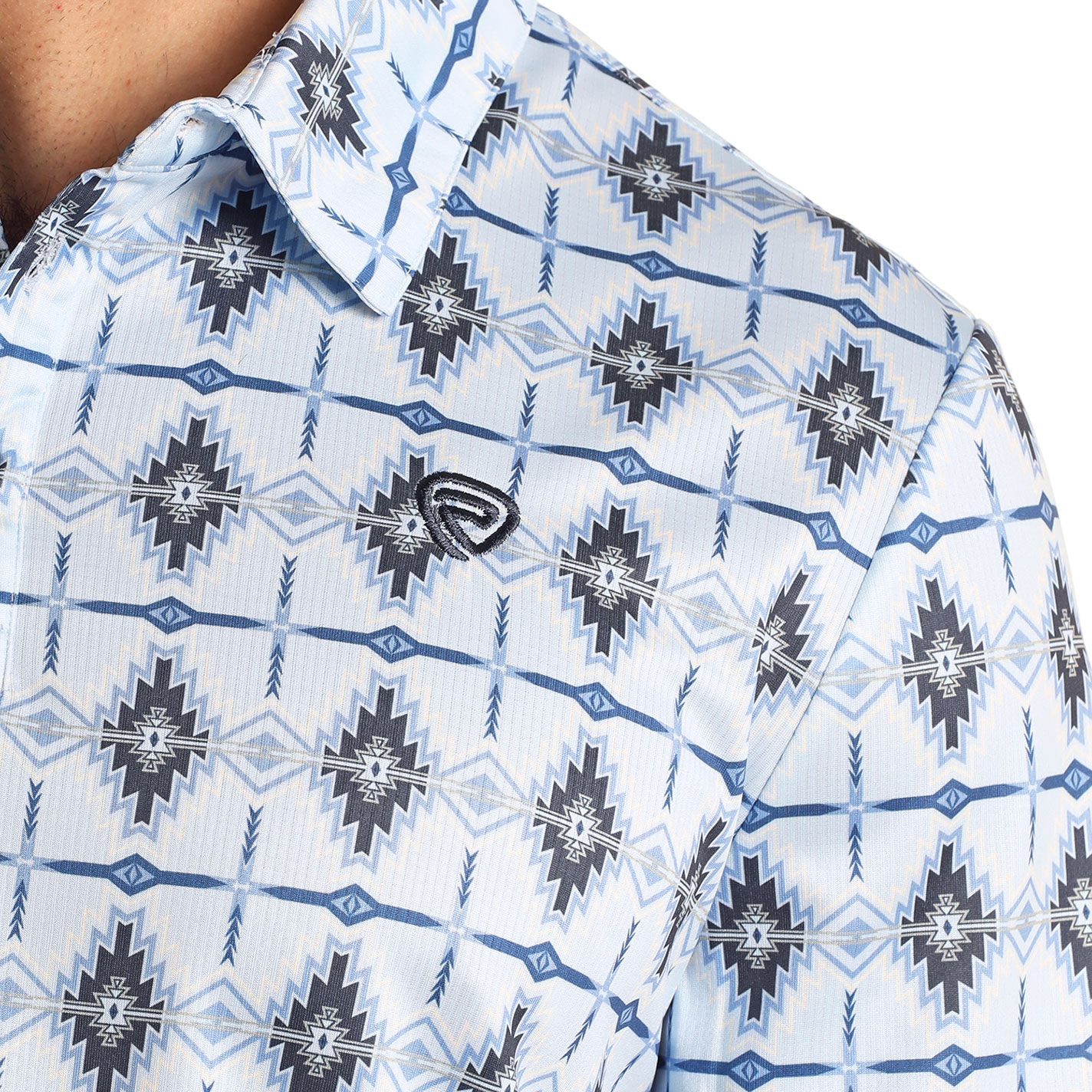 Rock & Roll Denim Men's Light Blue Aztec Print Polo - Image 1