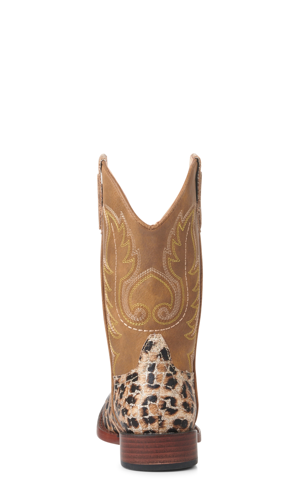 Roper Girl's Brown and Leopard with Gold Glitter Wide Square Toe Cowboy Boots - Image 1