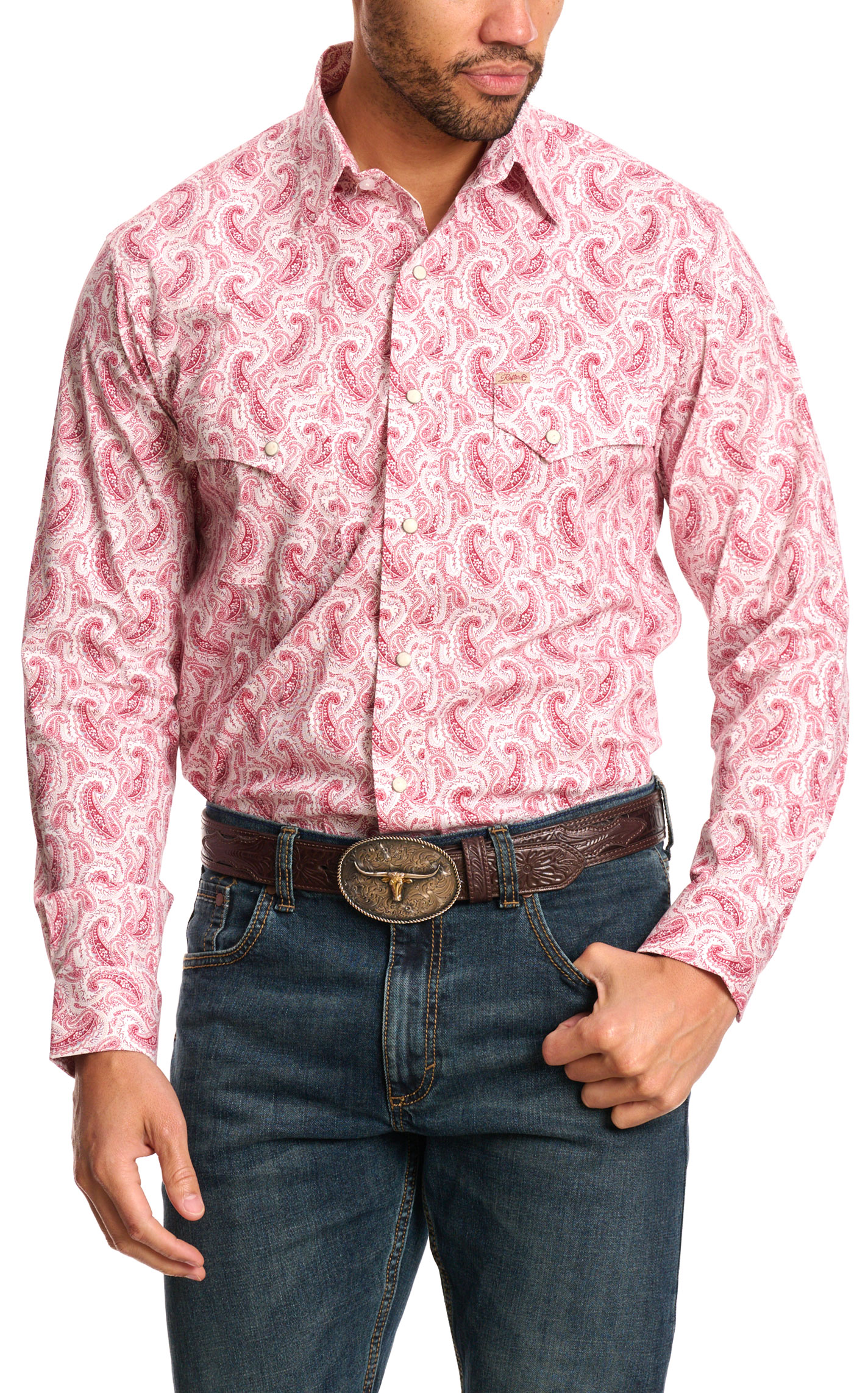 Rafter C Men's ProFlex45 Red & White Paisley Western Shirt - Image 1