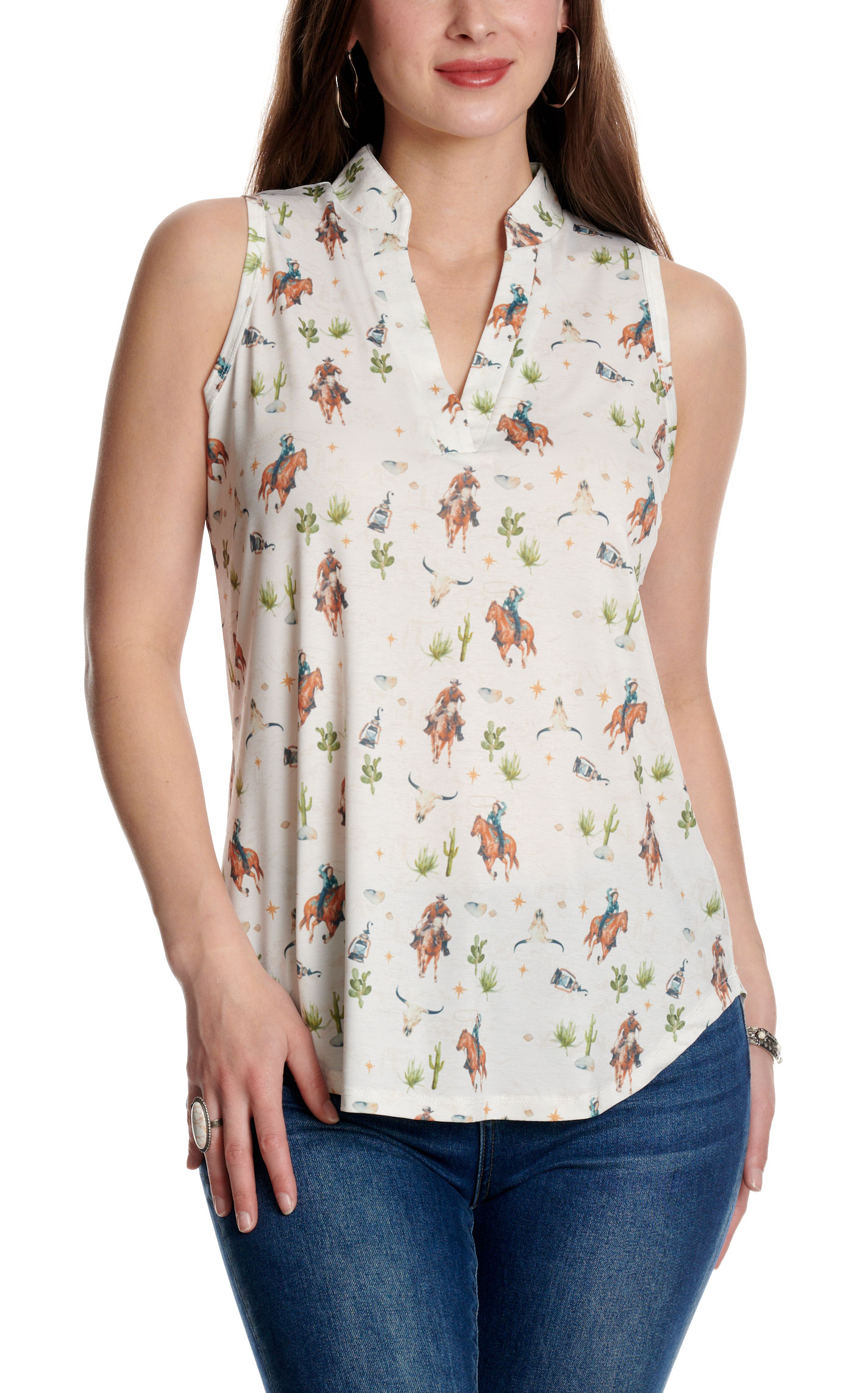Cowgirl Hardware Women's White Cowpoke Print Hi Lo Hem Tank Top - Image 2