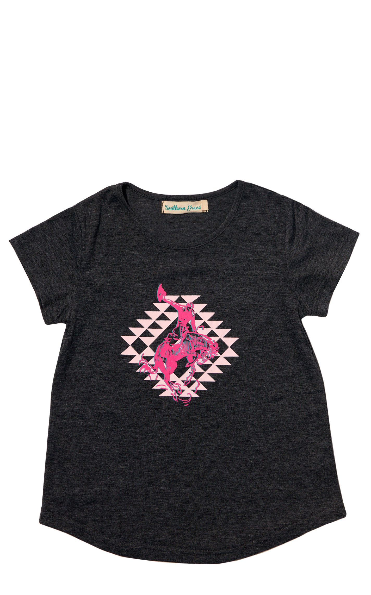 Southern Grace Girl's Black Aztec Bronc T-Shirt - Image 1