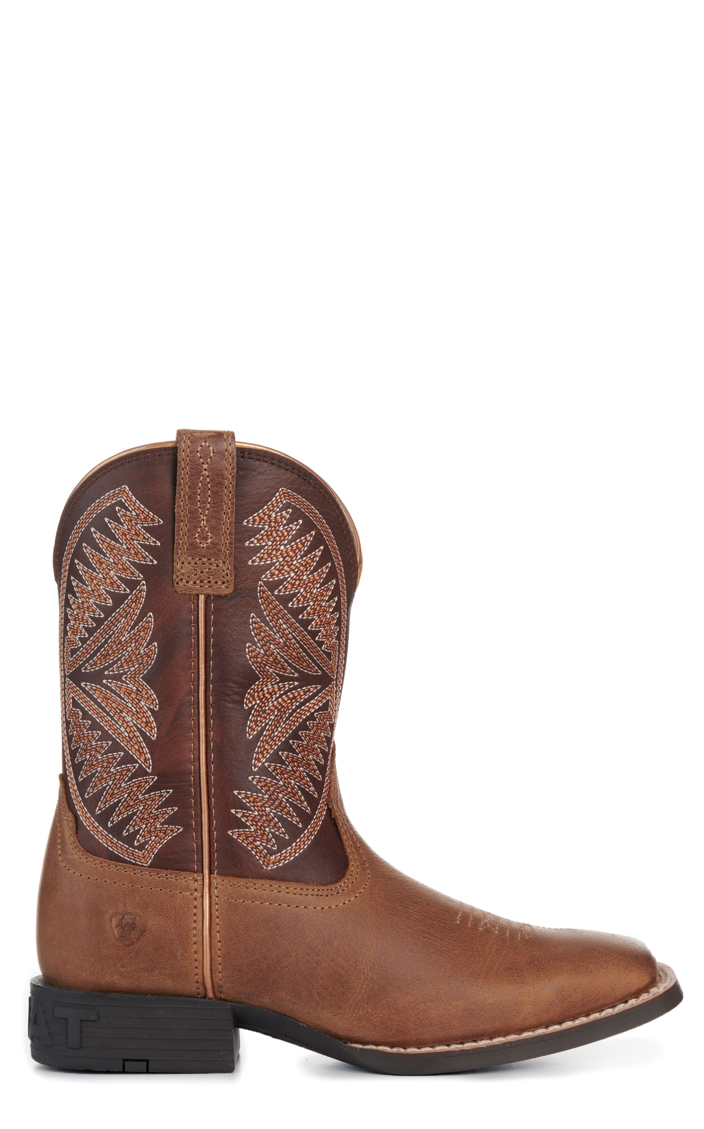 Ariat Youth Pearl & Chocolate Brown Ruidoso Wide Square Toe Cowboy Boots - Image 1