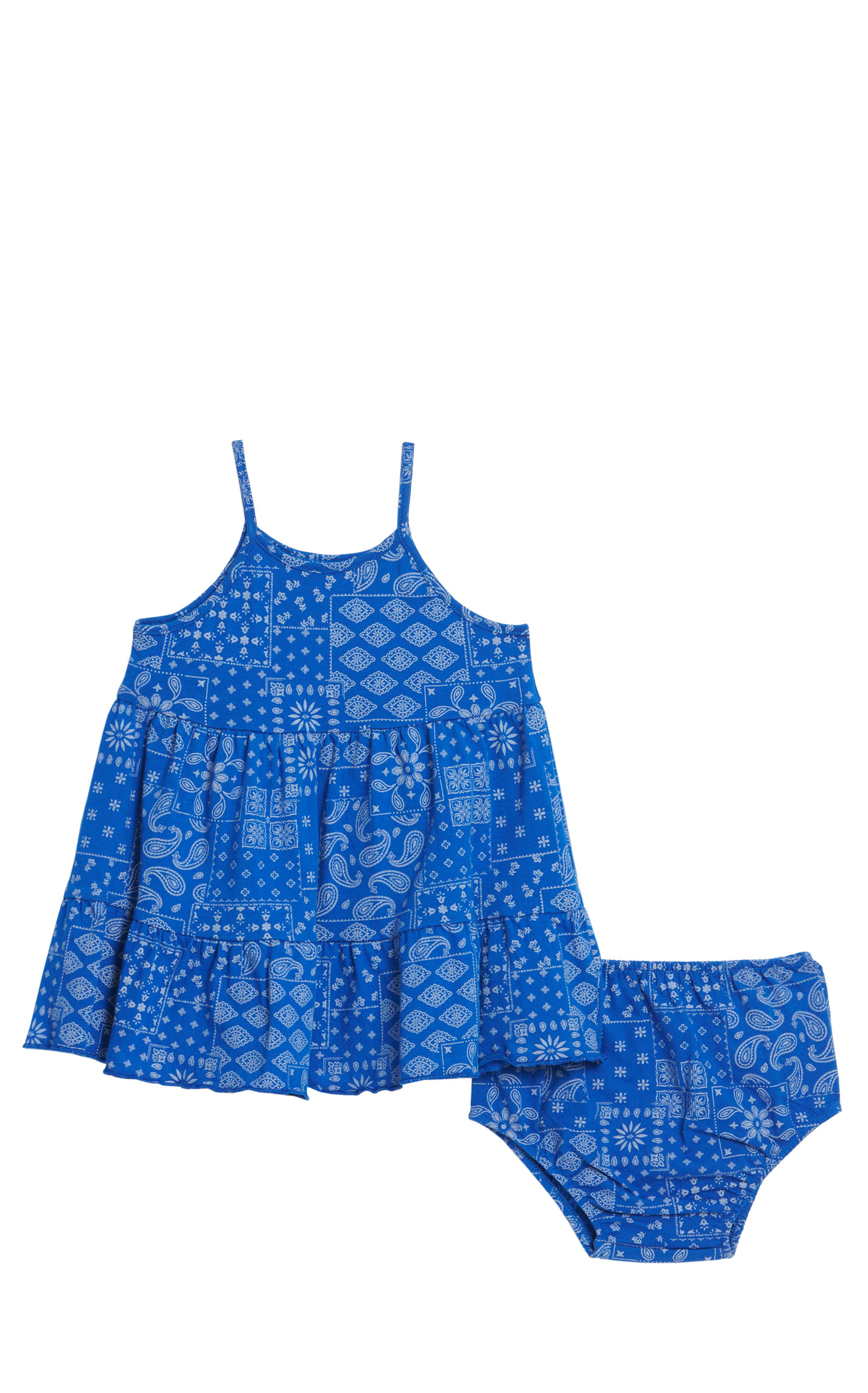 Wrangler Infant Girl's Royal Blue & Gray Bandana Patchwork Tiered Dress (Matching Diaper Cover) - Image 1