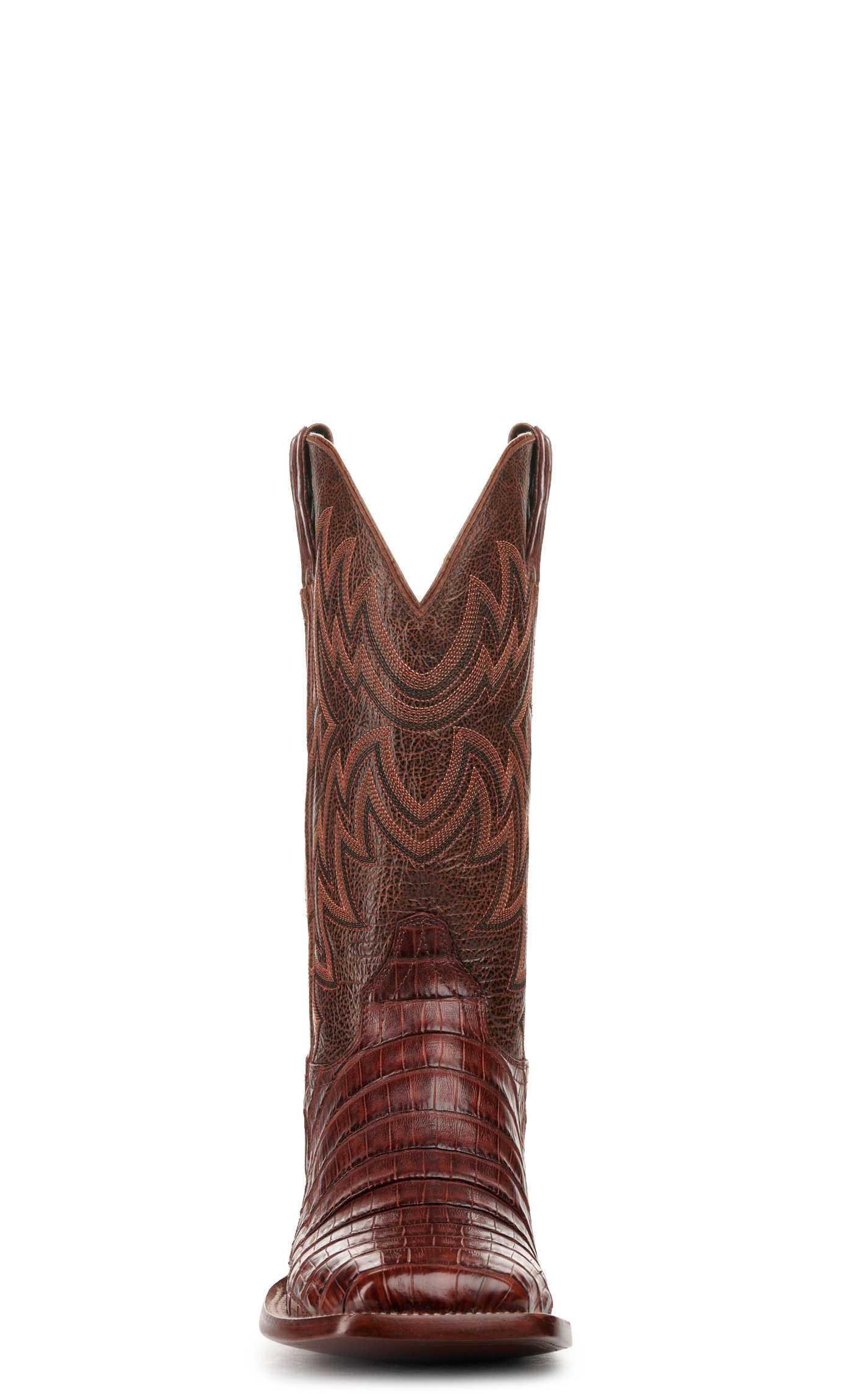 Cavender's Men's Cognac and Brandy Caiman Tail Wide Square Toe Exotic Cowboy Boot - Image 1