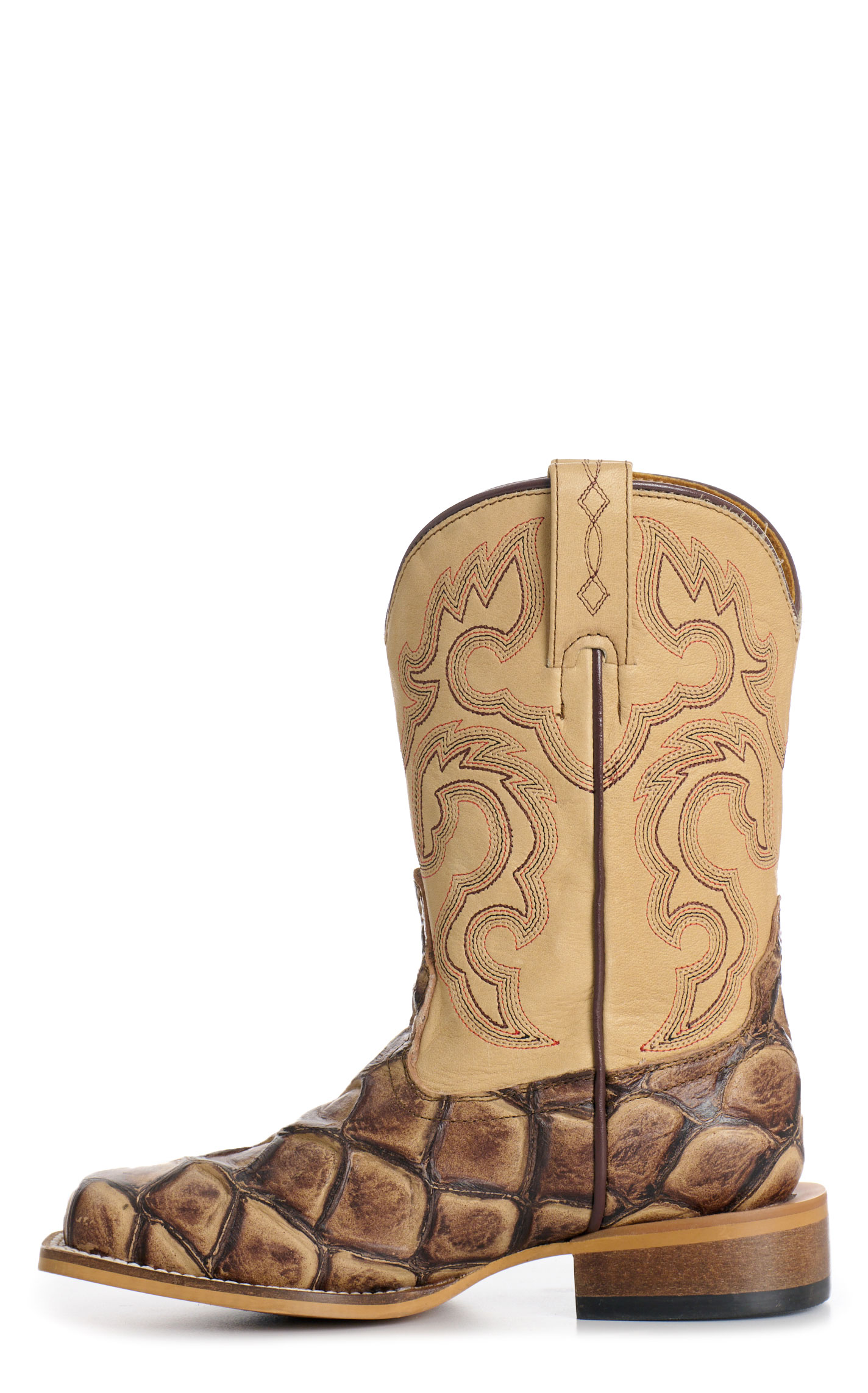 Cavender's Kid's Sand & Natural Pirarucu Print Wide Square Toe Cowboy Boots - Image 1