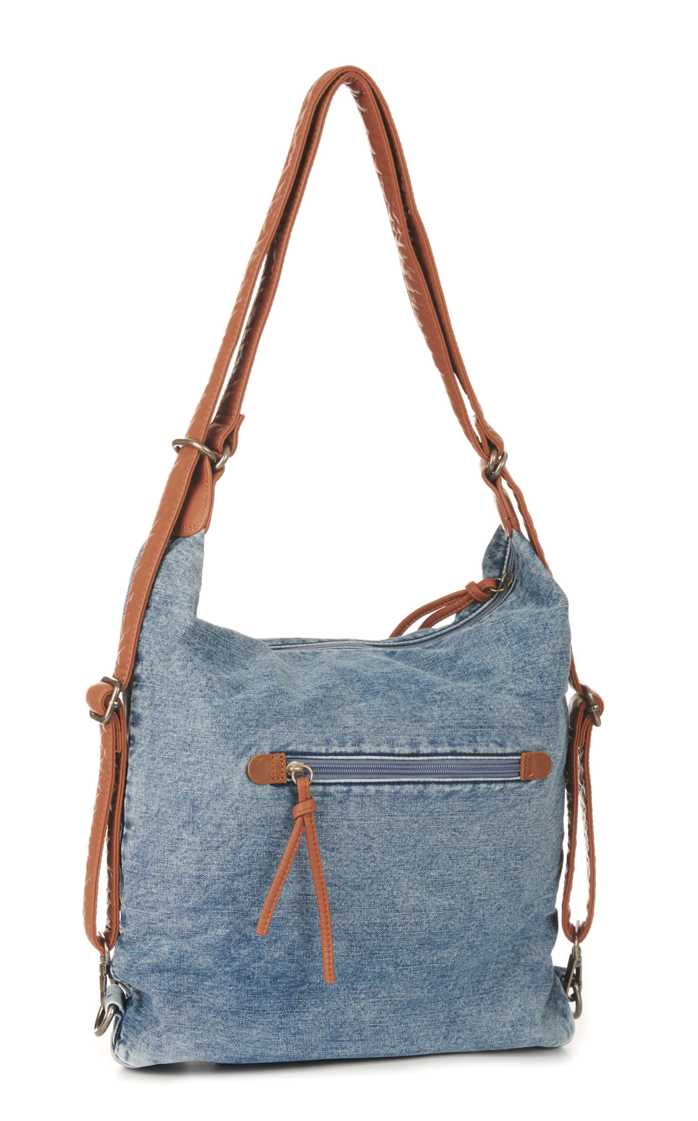 Wrangler Denim & Floral Tooled Leather Convertible Hobo/Crossbody/Backpack - Image 1