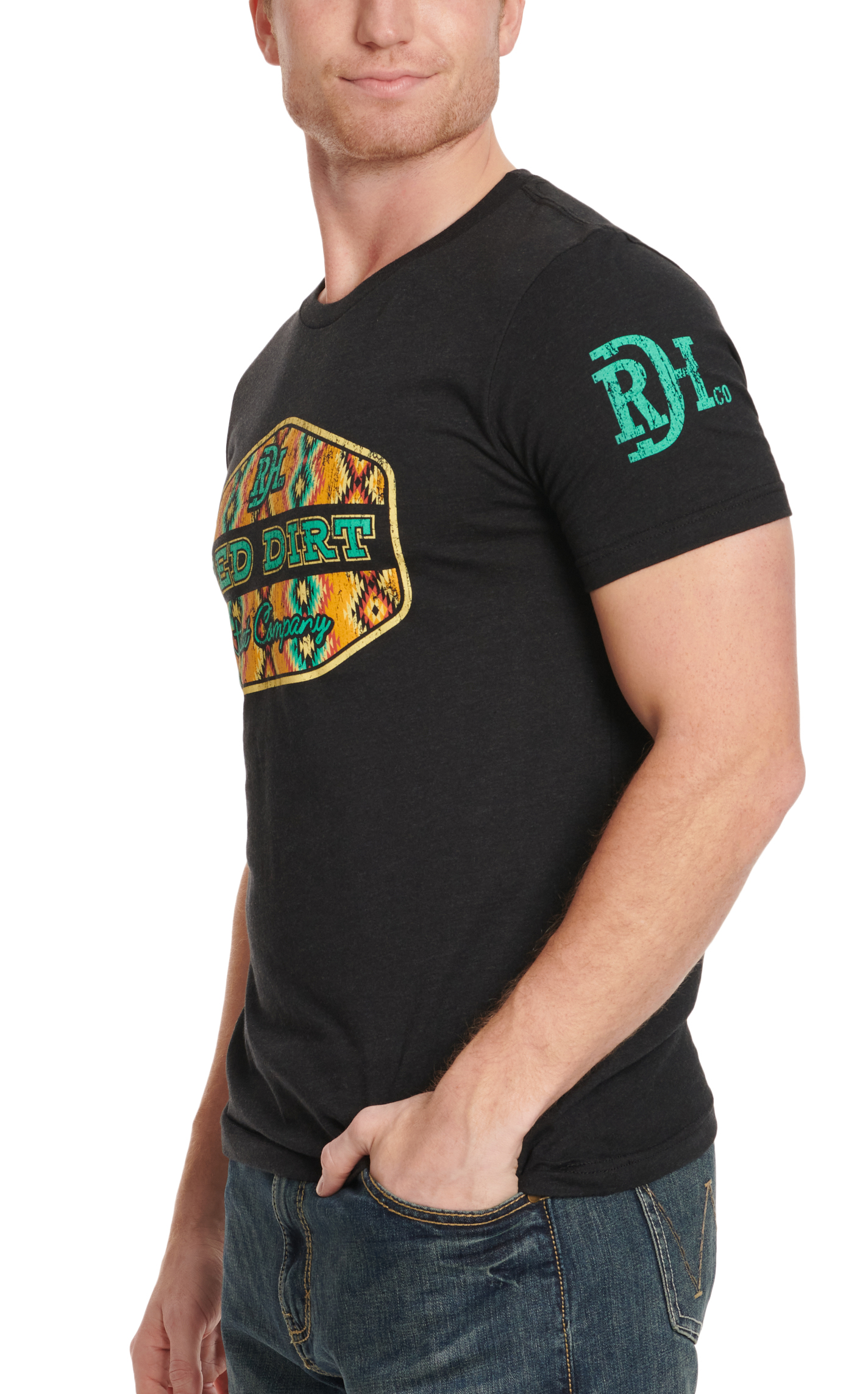 Red Dirt Hat Co. Men's Black Aztec Logo Graphic T-Shirt - Image 1
