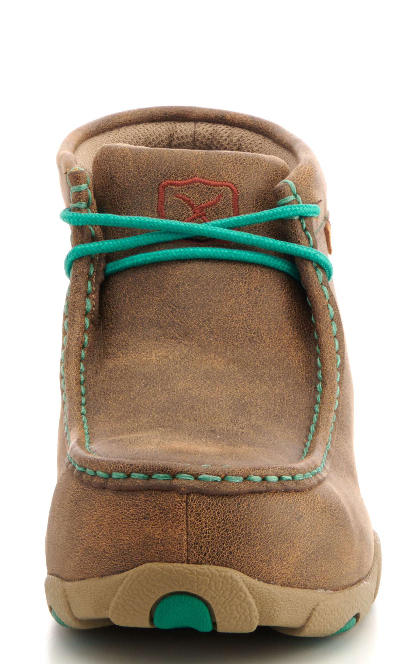 Twisted X Women's Brown Bomber with Turquoise Laces Chukka Driving Moc Alloy Toe Work Shoe - Image 1