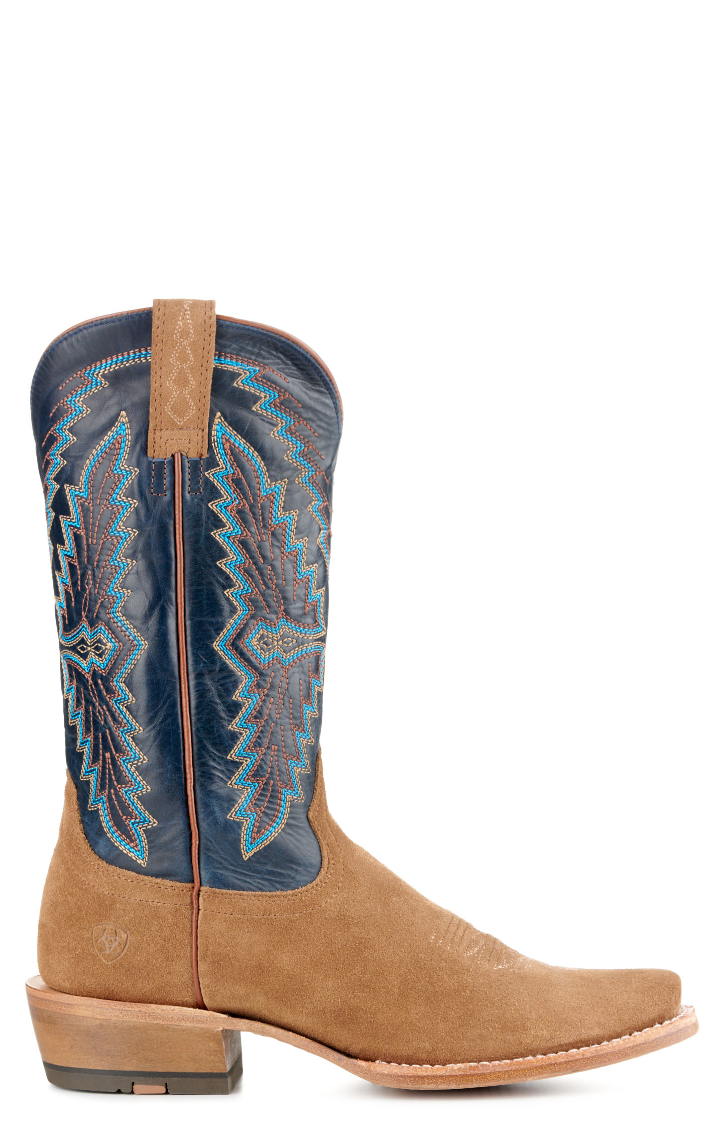 Ariat Men's Futurity Showman Tan Roughout and Navy TekStep Punchy Square Toe Cowboy Boots - Image 1
