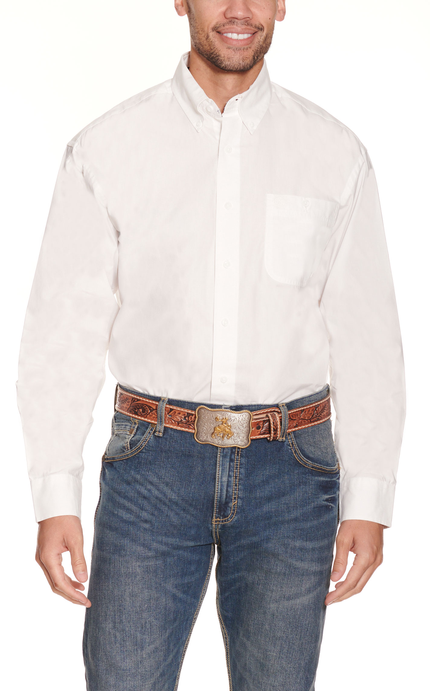 George Strait by Wrangler Men's Solid White Long Sleeve Western Shirt - Image 1