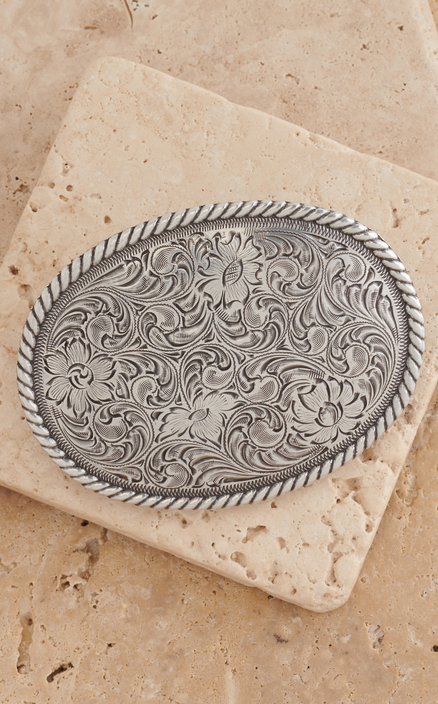 M&F Western Products Silver Oval Floral Etched Belt Buckle - Image 1