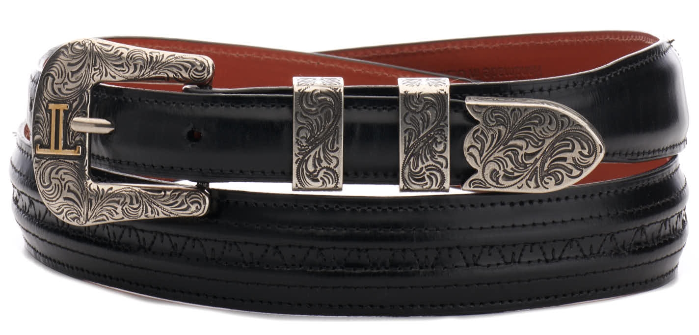 Lucchese Men's Black Hobby Stitch Goat Tapered Western Belt - Image 1
