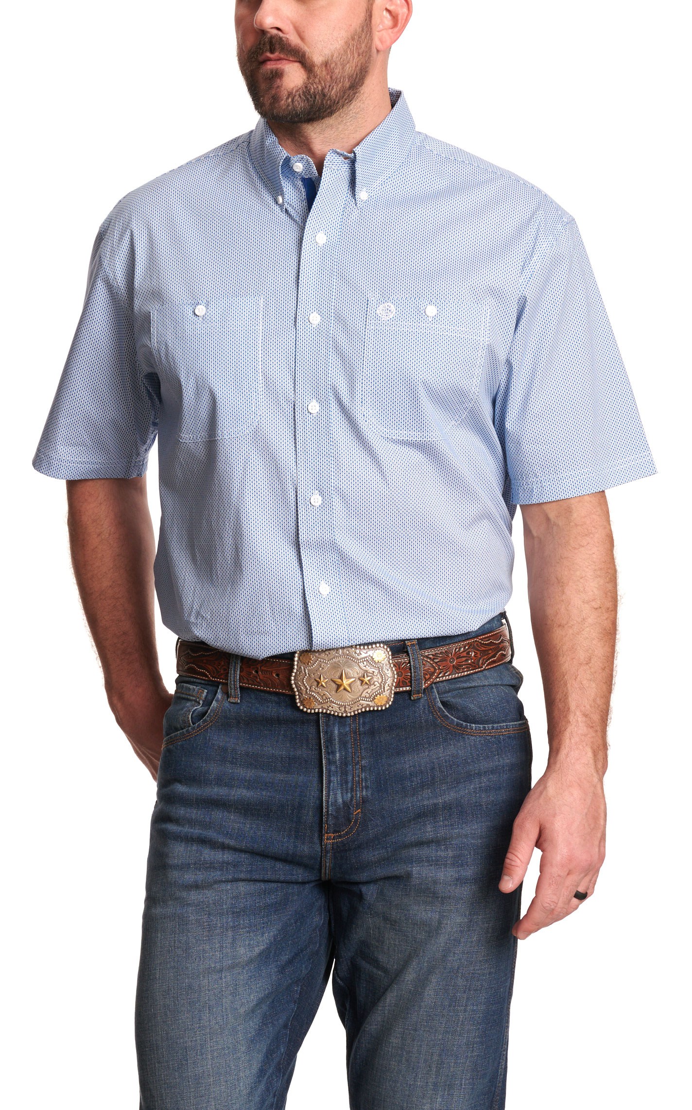 Wrangler Men's George Strait Collection Blue Geo Western Shirt - Image 2