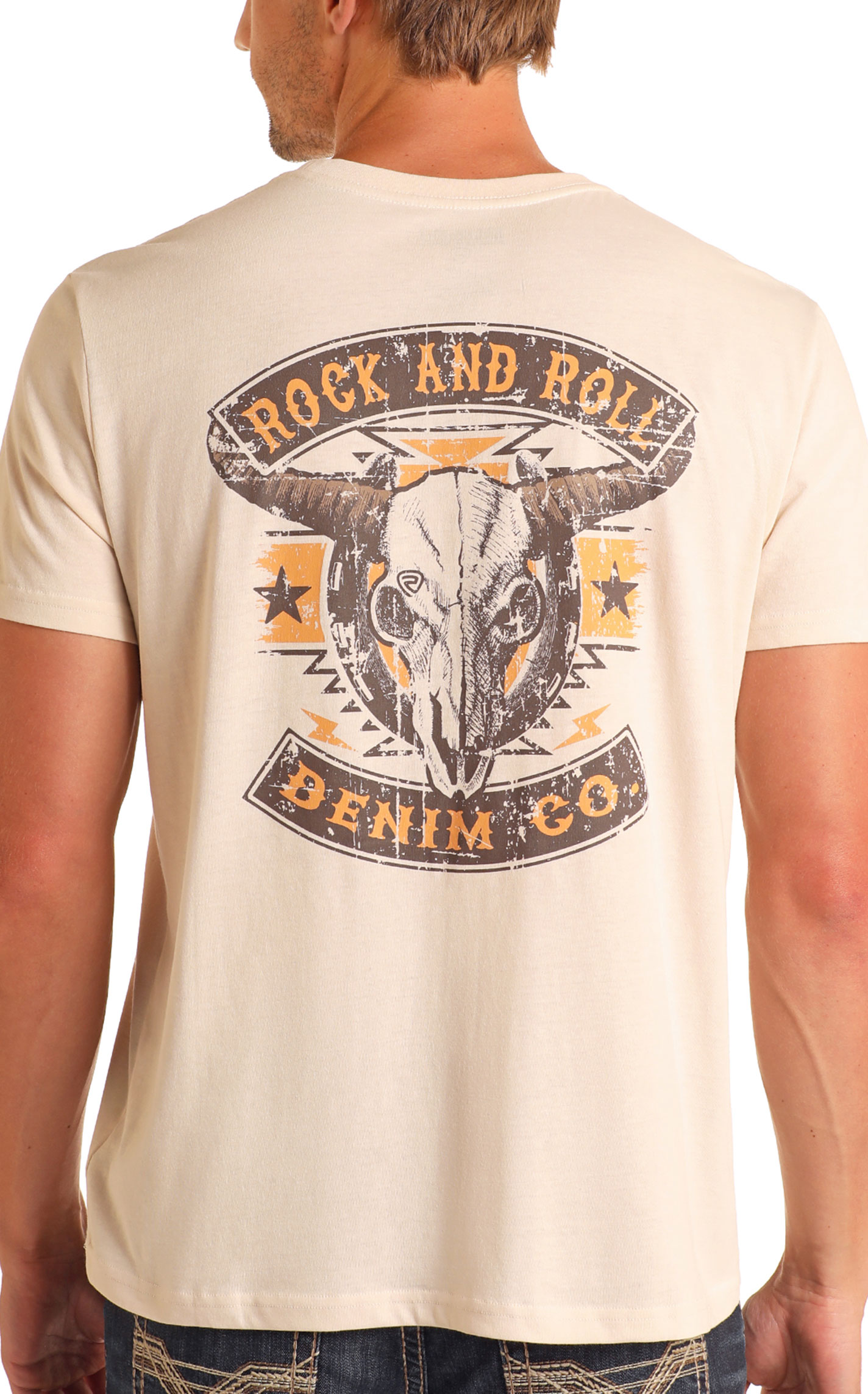 Rock & Roll Denim Men's Bone Steer Skull Logo Graphic T-Shirt - Image 1