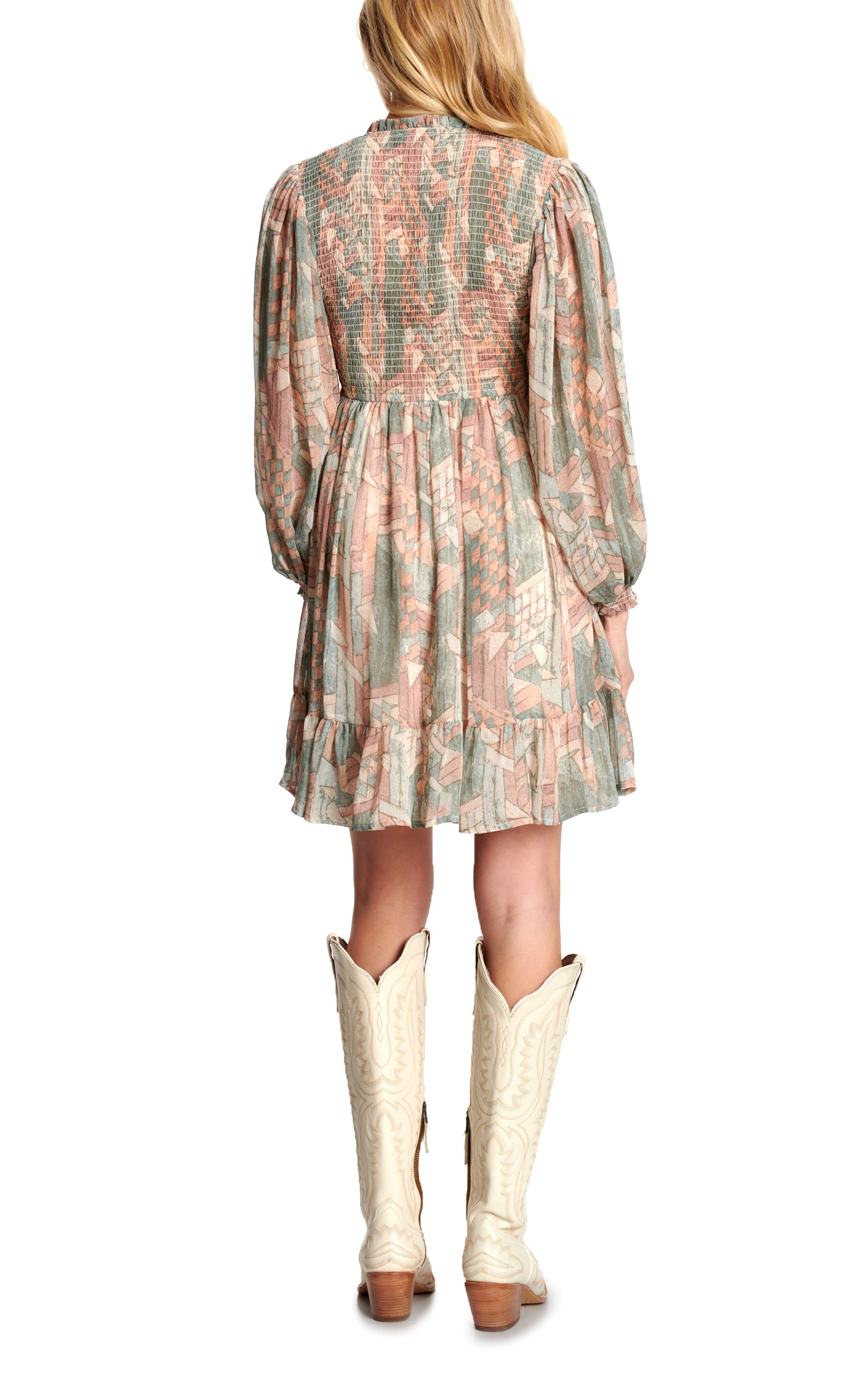 Blue B Women's Pink And Green Geo Print Smocked Dress - Image 1
