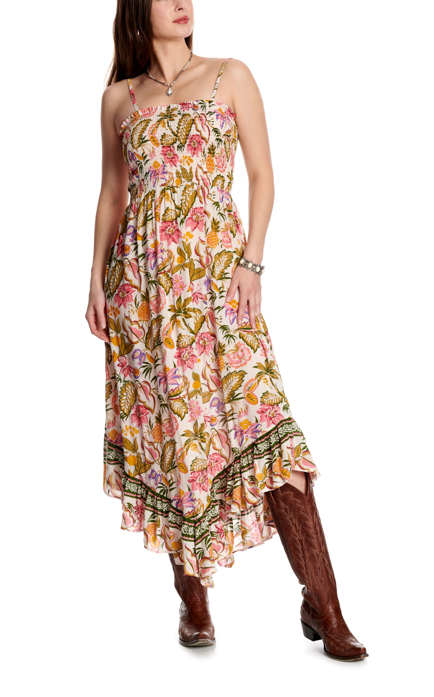 Angie Women's Ivory Floral Print Smocked Dress - Image 1