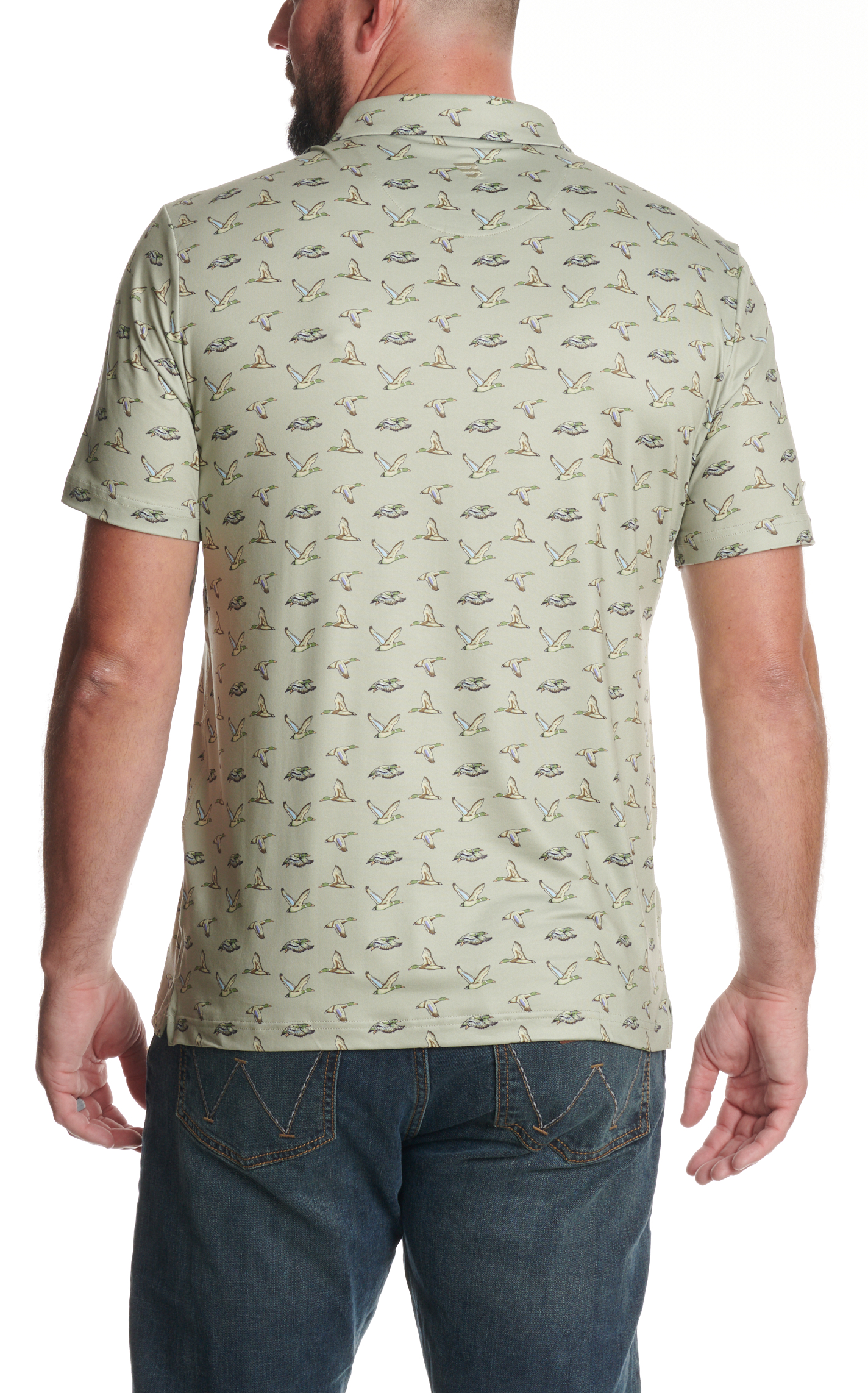 Burlebo Men's Performance Green Flying Duck Print Polo Shirt - Image 1
