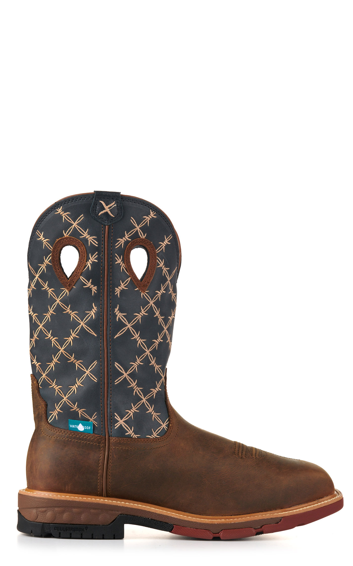 Twisted X Men's Hazel Brown and Navy Barbed Wire CellStretch MetGuard Square Nano Composite Toe Work Boots - Image 1