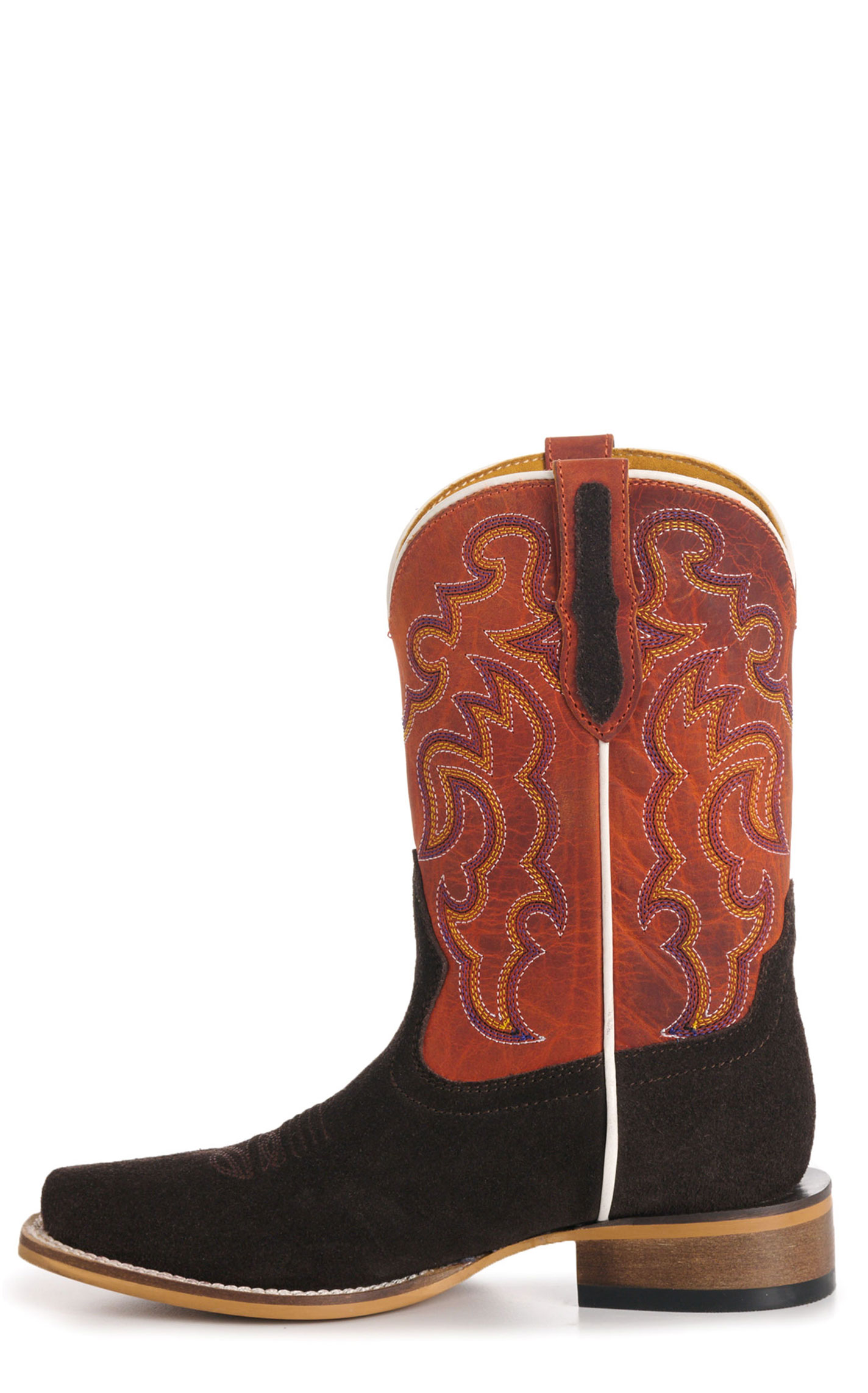 Cavender’s Kids' Orange & Chocolate Roughout Suede Punchy Toe Cowboy Boots - Image 1