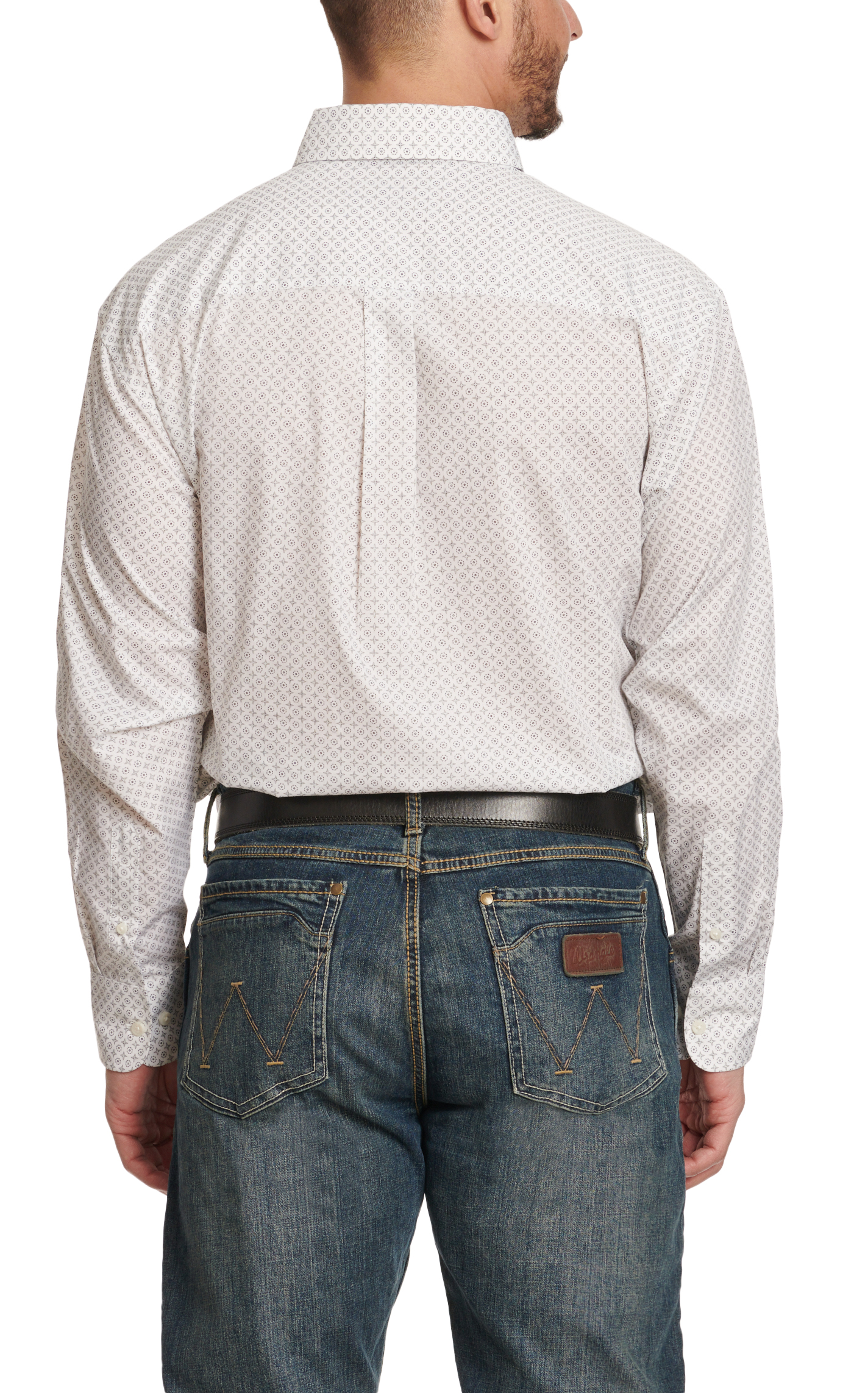 Wrangler Men's White Black & Gray Geo Print Western Shirt - Image 1