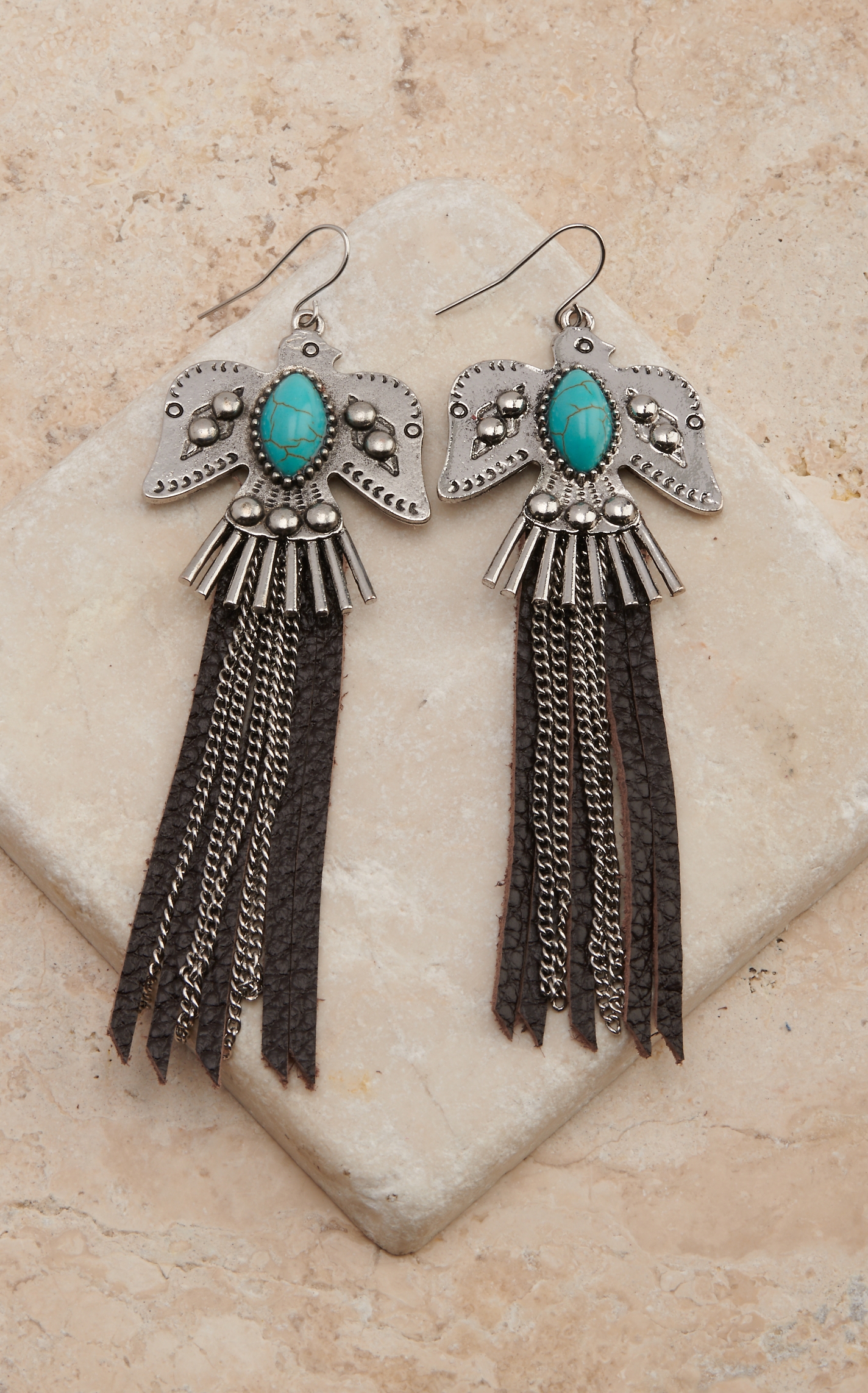 Cowgirl Confetti Find Your Way Thunderbird Tassel and Chains Earrings - Image 1